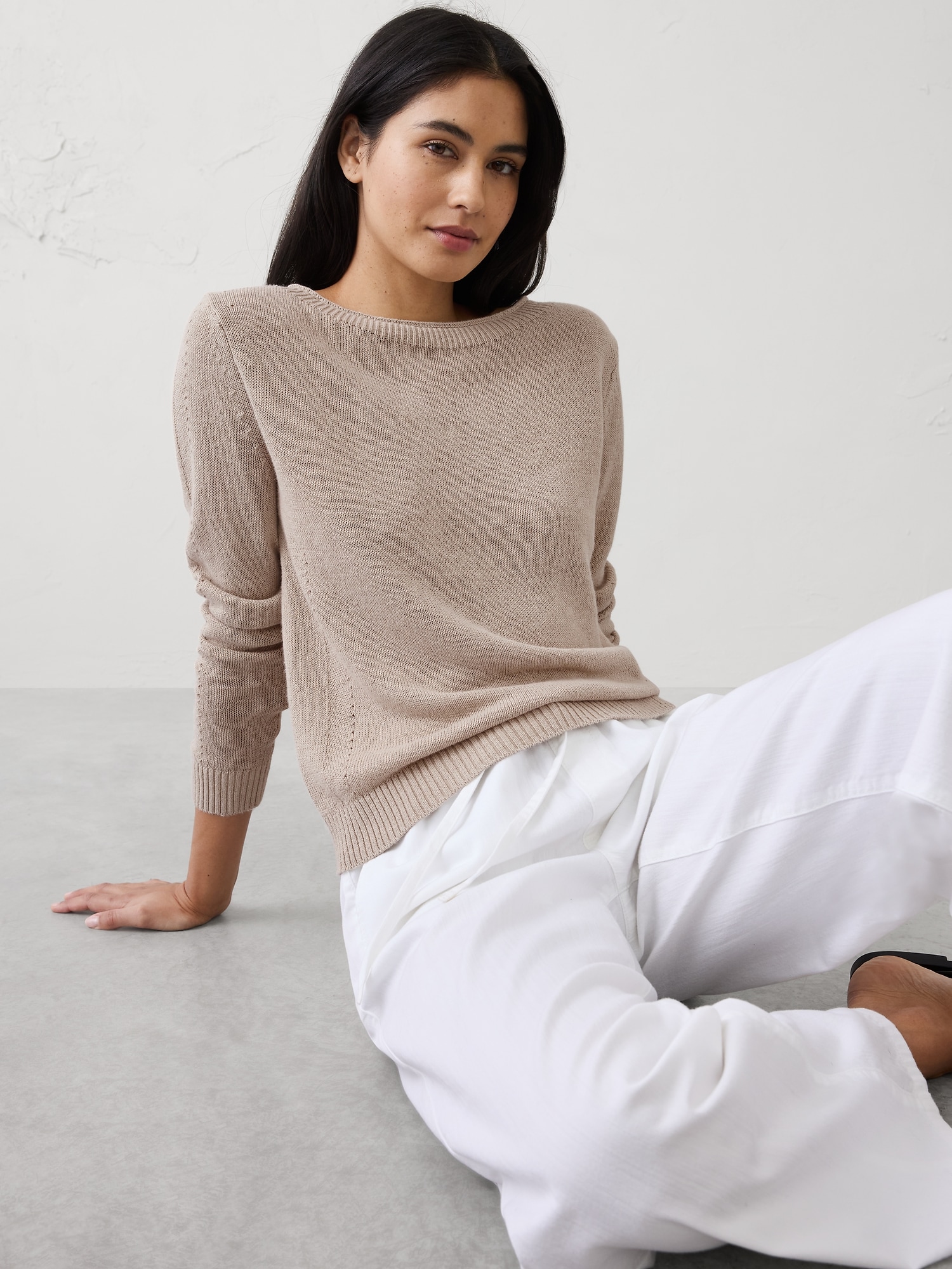 Ramie-Cotton Pointelle Sweater