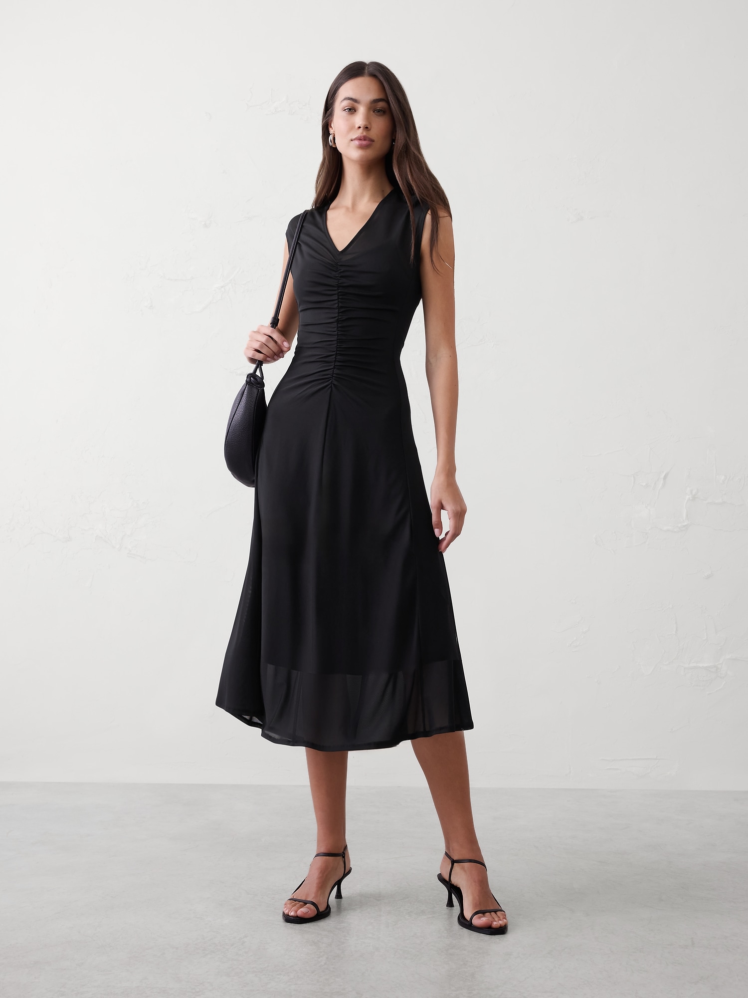 Image number 1 showing, Mesh Shirred-Waist Long Midi Dress