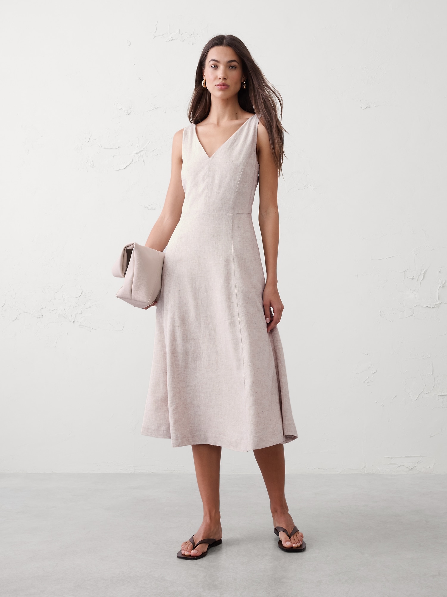 Linen-Blend Drapey Midi Dress