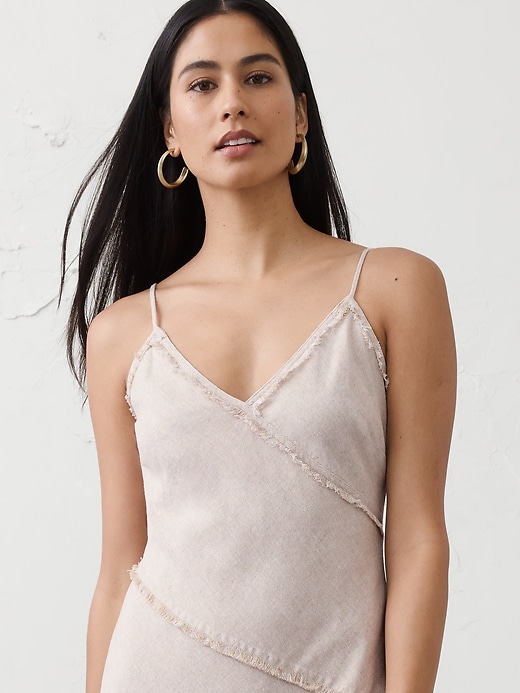 Linen-Blend Fray-Edges Midi Dress | Banana Republic Factory