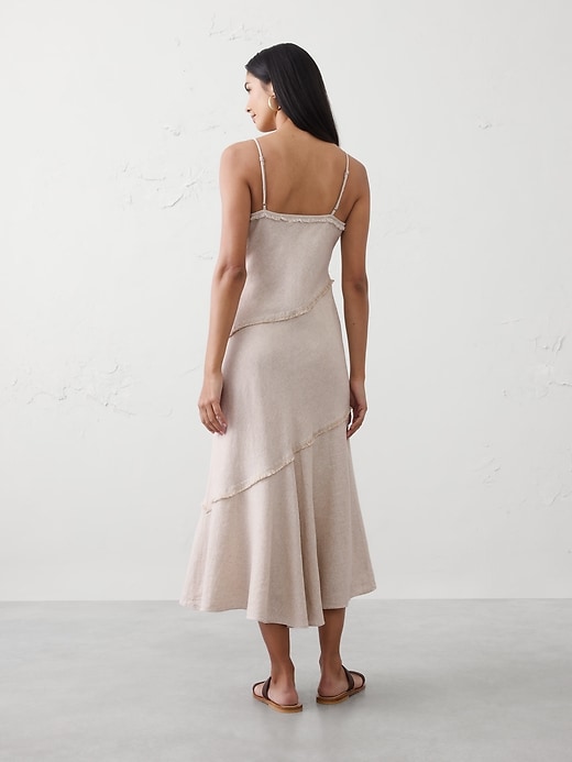 Women's Linen-Blend Fray-Edges Midi Dress Flax Regular Size XL Women's Linen-Blend Fray-Edges Midi Dress Flax Regular Size XL