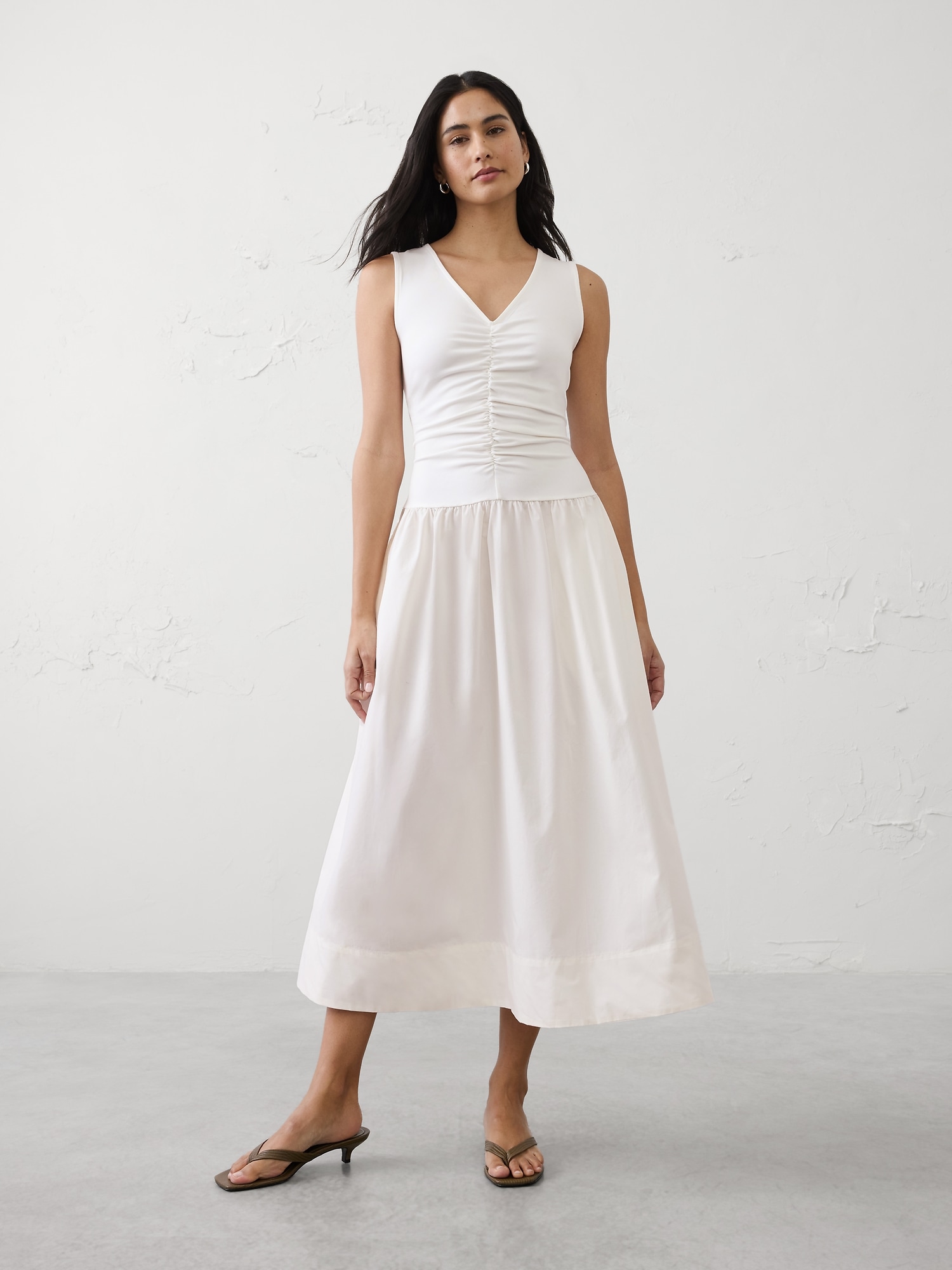 Ruched-Bodice Midi Dress