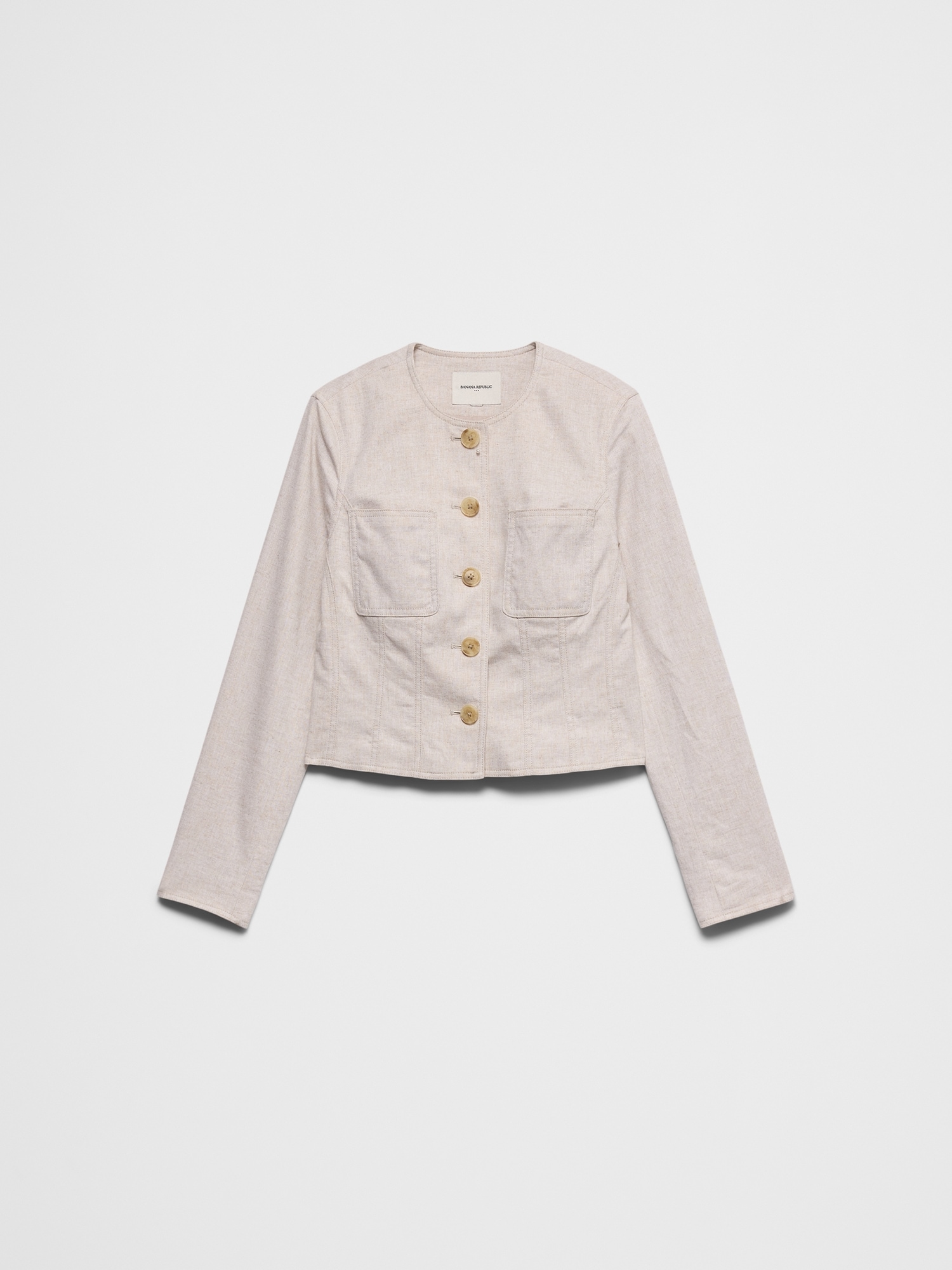 Image number 4 showing, Linen-Blend Tailored Cropped Jacket