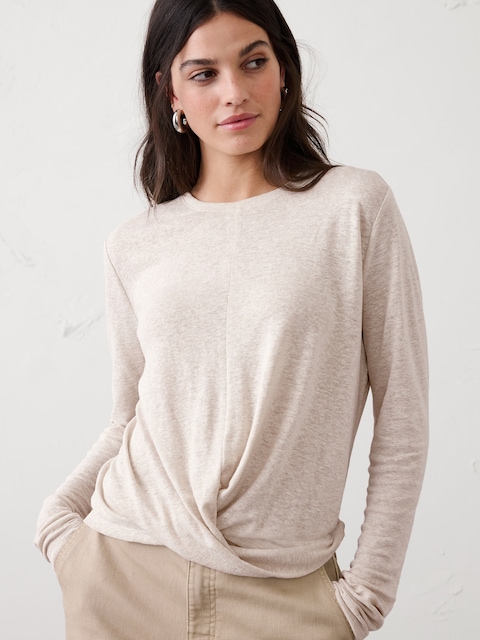 Linen-Blend Twist T-Shirt