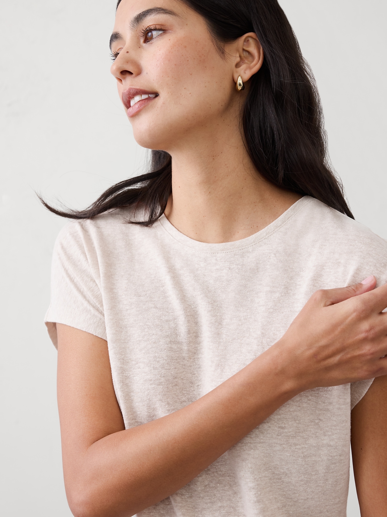 Image number 3 showing, Linen-Blend Cap-Sleeve T-Shirt