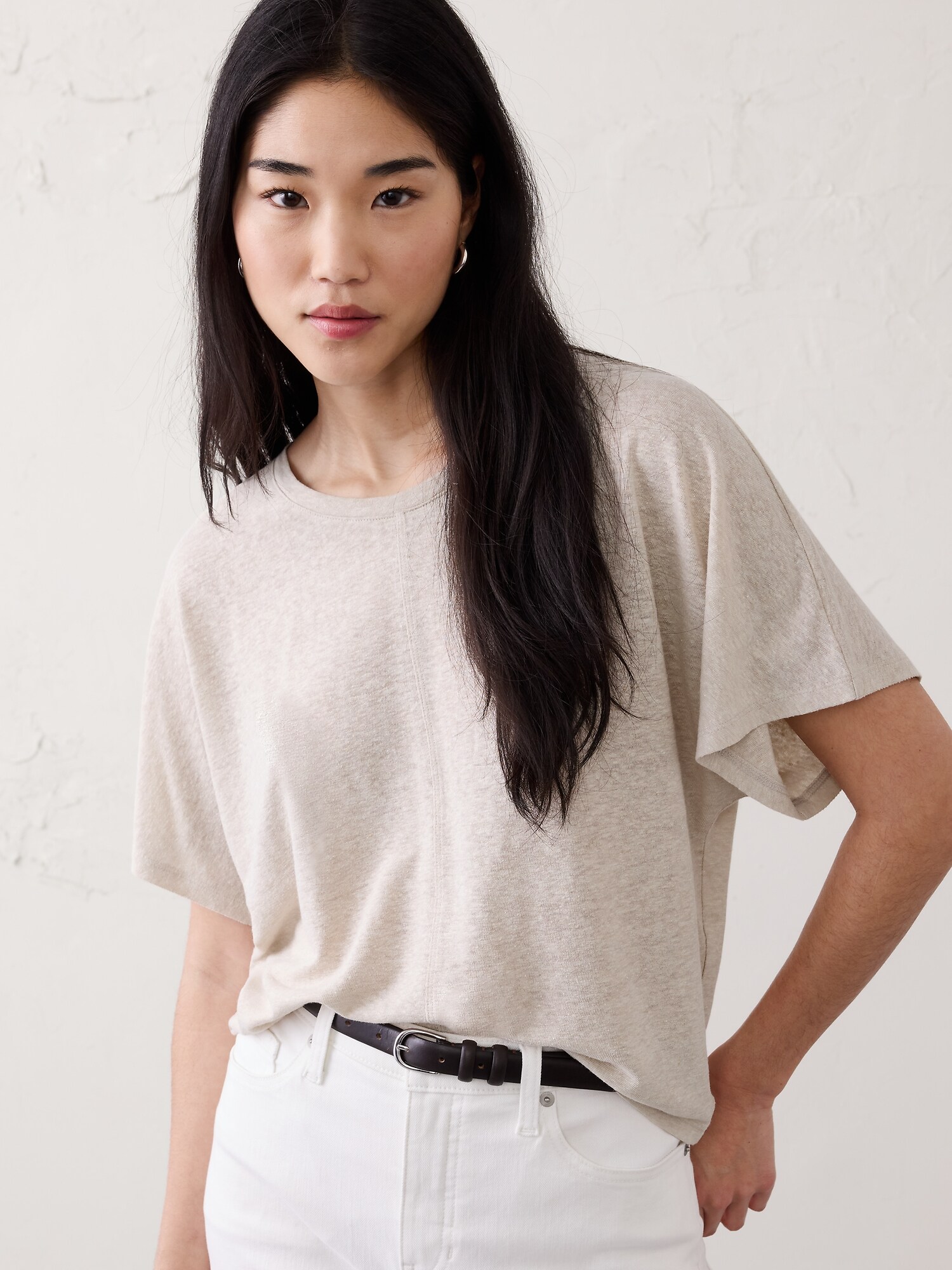 Linen-Blend Dolman-Sleeve T-Shirt