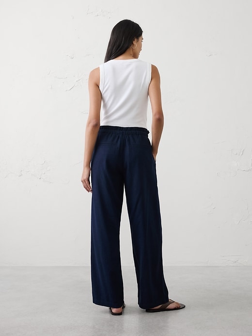 Mid-Rise Straight Linen-Blend Pull-On Pant