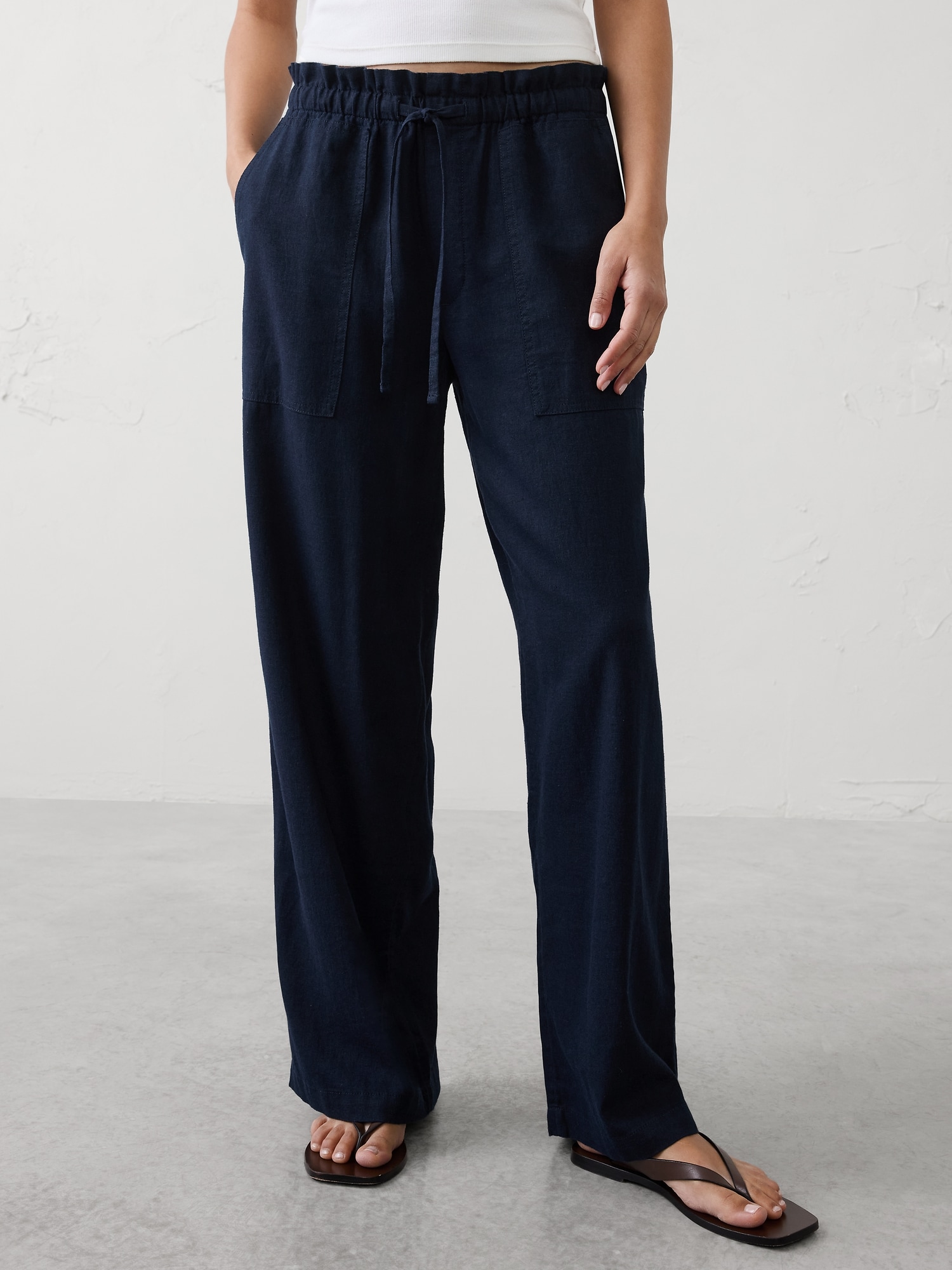 Image number 3 showing, Mid-Rise Straight Linen-Blend Pull-On Pant
