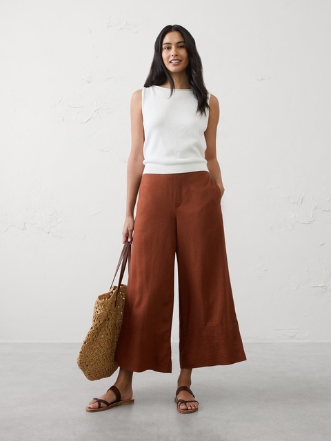 Anyday Wide-Leg High-Rise Linen-Blend Cropped Pant