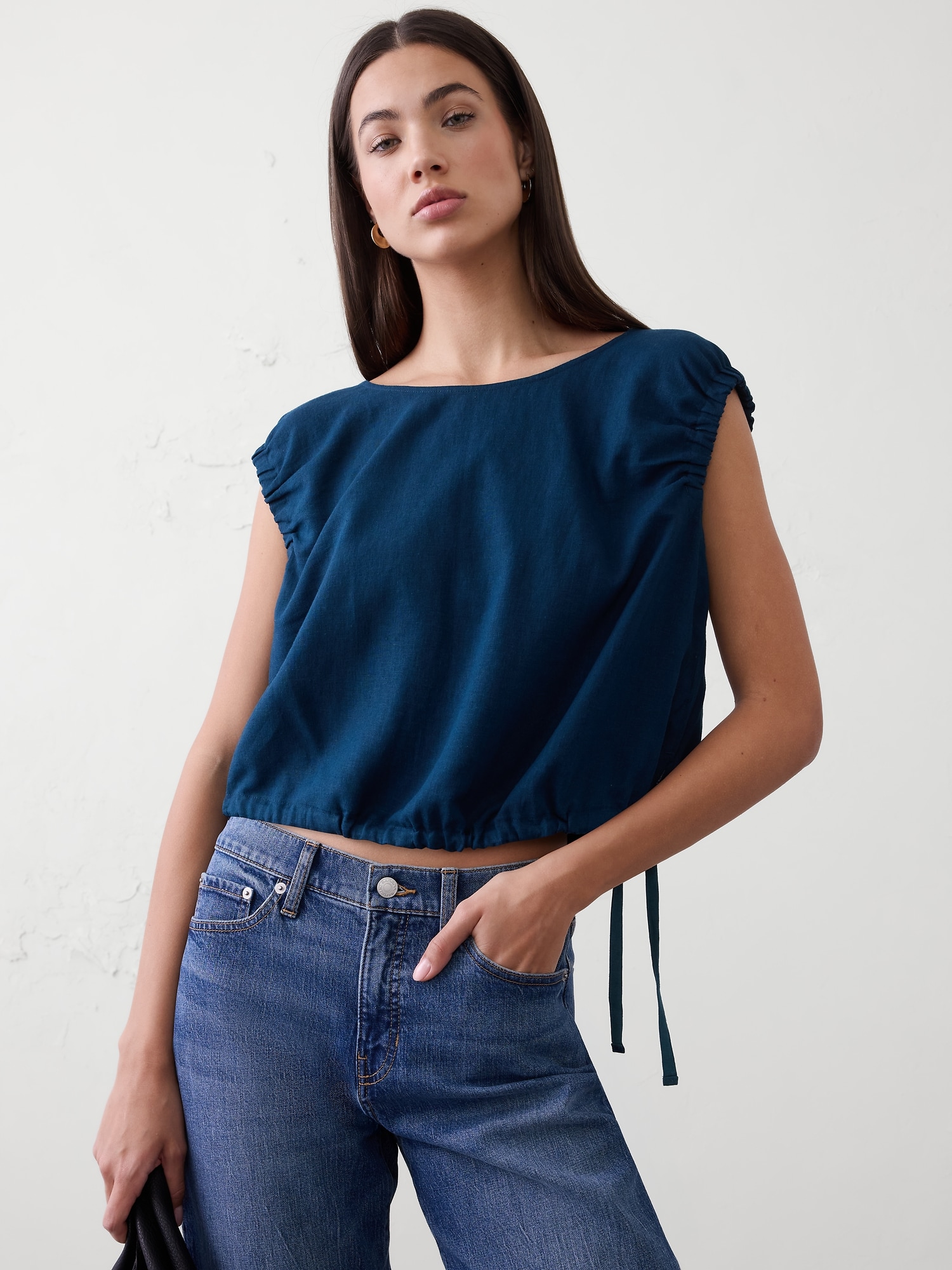 Linen-Blend Side-Tie Top
