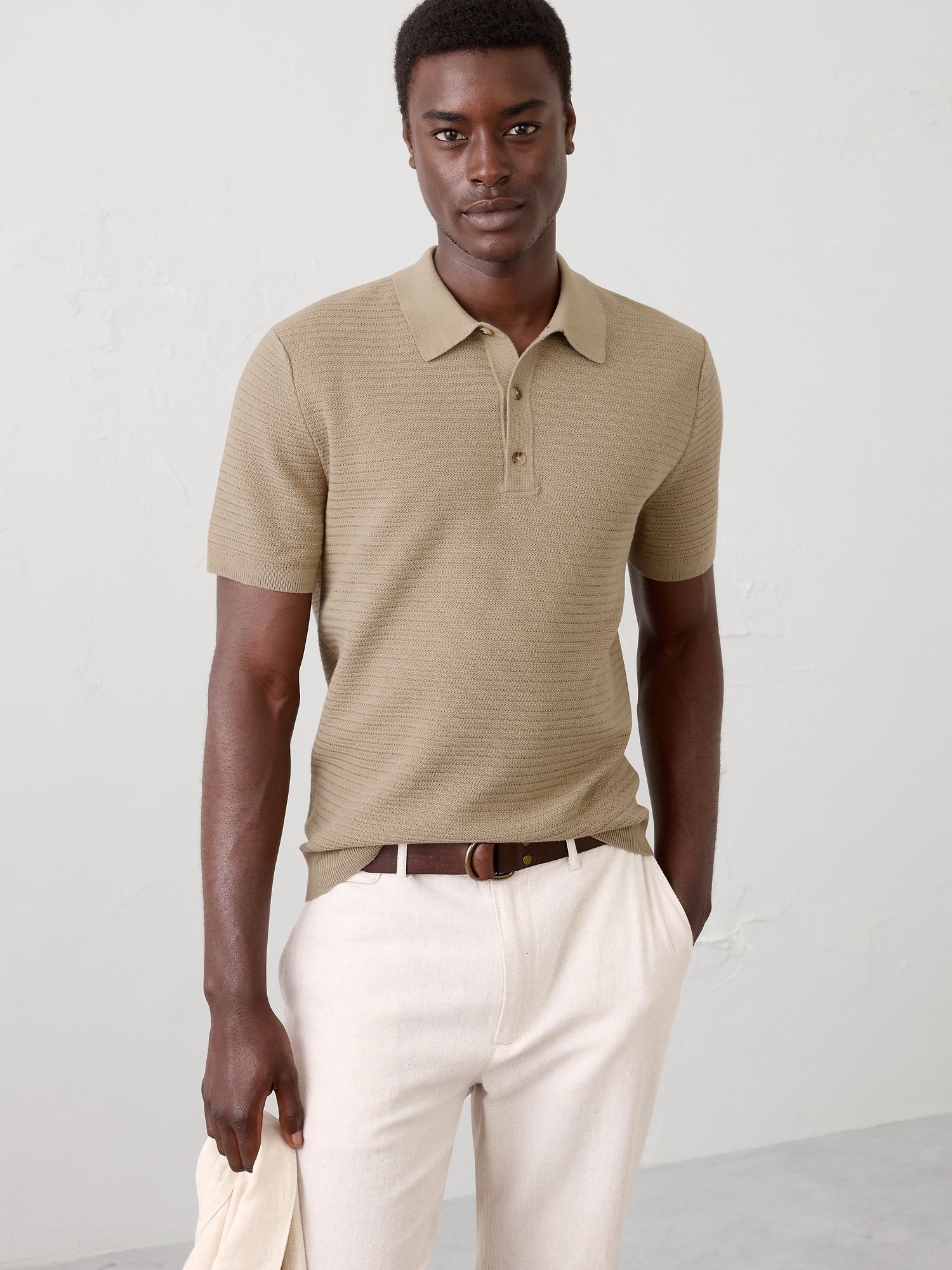 Refined Textured Polo Sweater