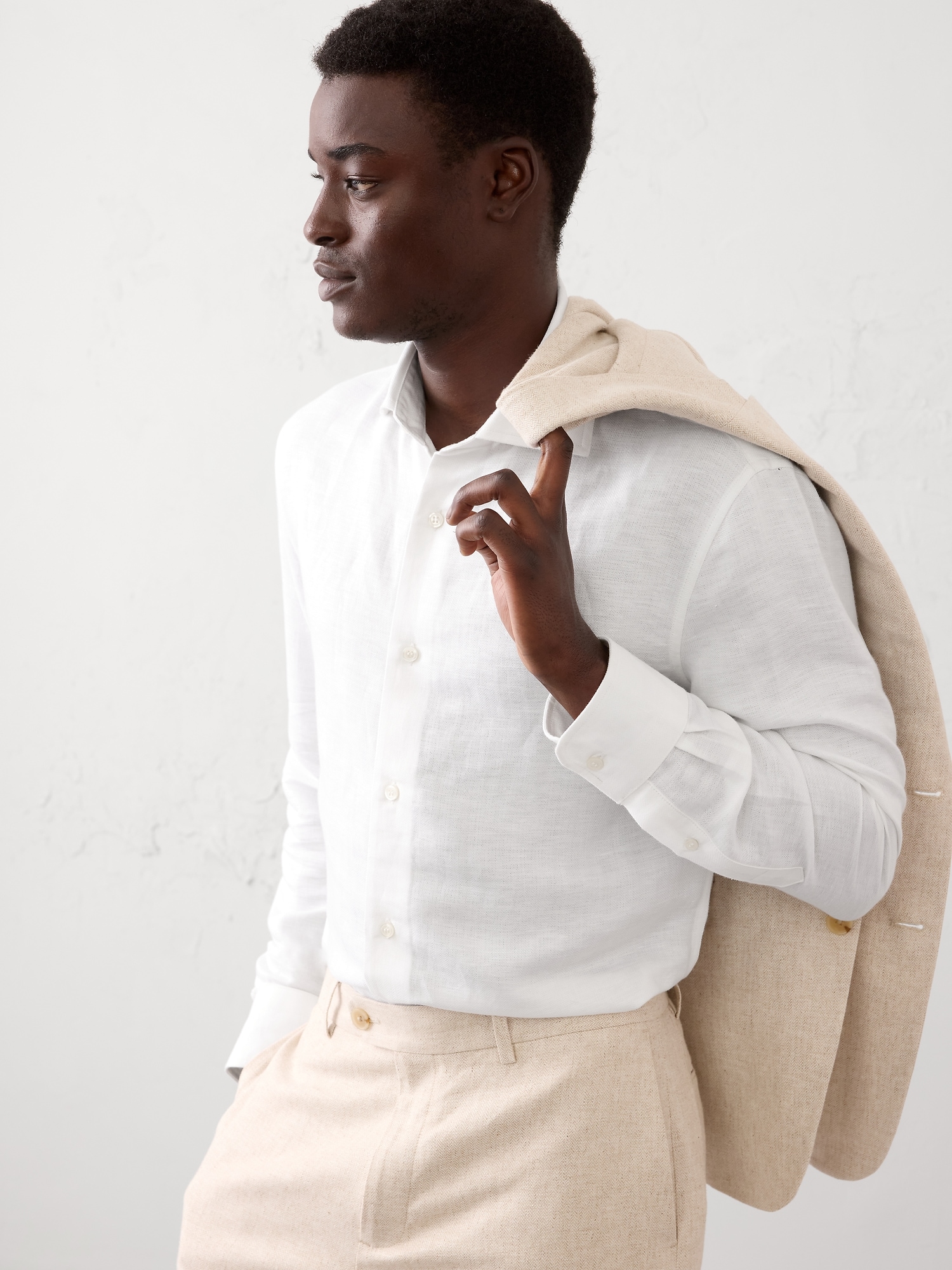 Image number 1 showing, Slim-Fit Linen-Blend Dress Shirt