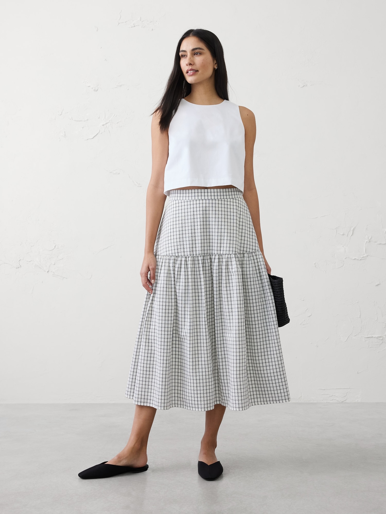 Image number 1 showing, Seersucker Tiered Midi Skirt