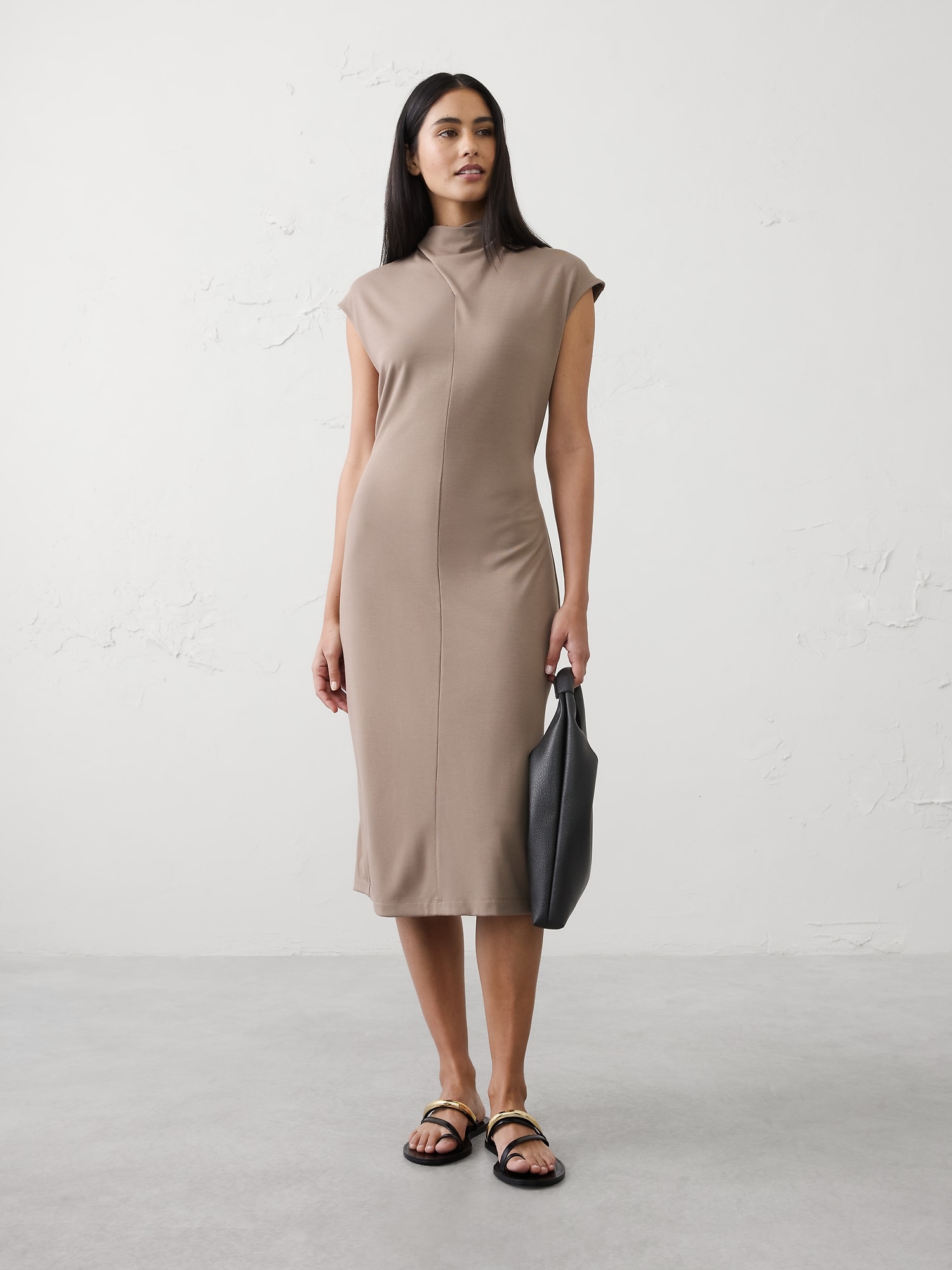 Mock-Neck Midi Dress