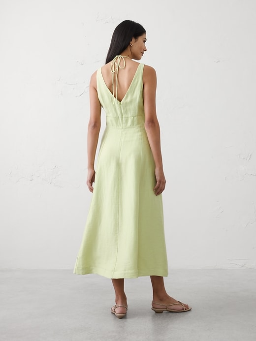 Women's Linen-Blend Cutout Tie-Front Midi Dress Nile Green Regular Size 8 Women's Linen-Blend Cutout Tie-Front Midi Dress Nile Green Regular Size 8