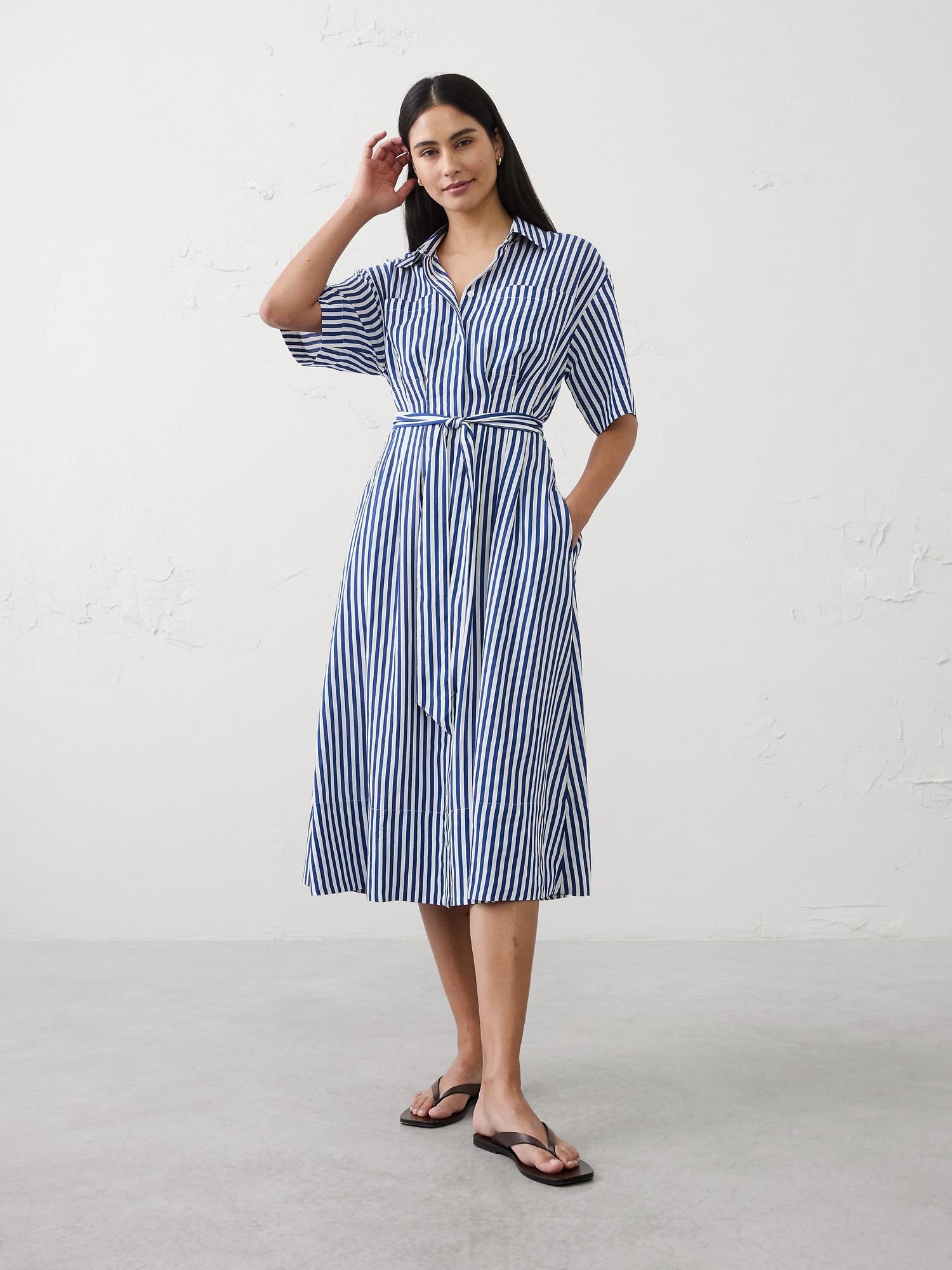 Pleated Midi Shirtdress
