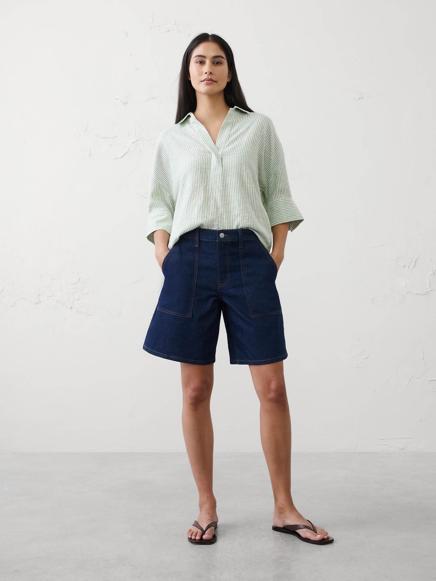 Mid-Rise Denim Bermuda Short