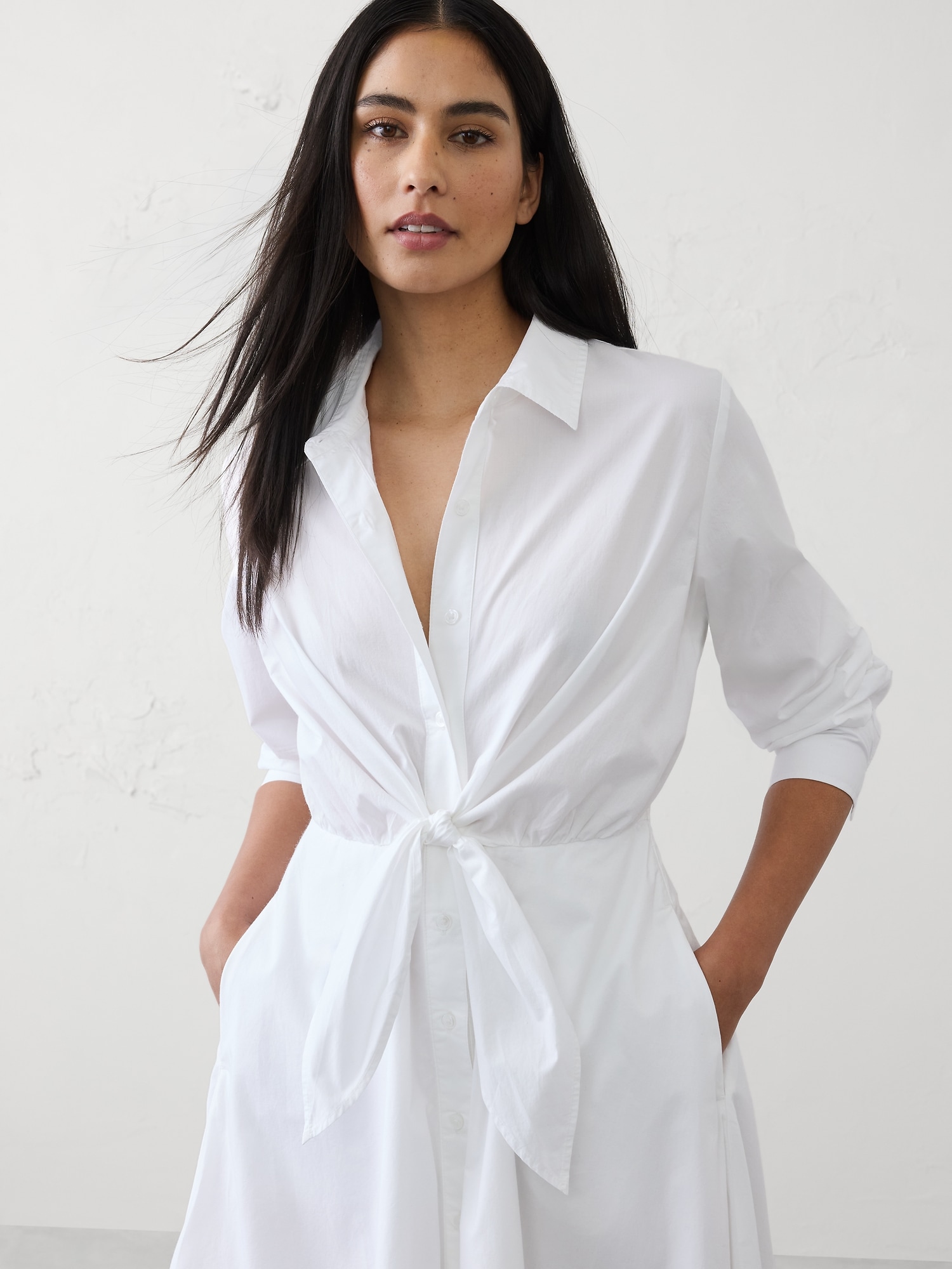 Image number 3 showing, Poplin Wrap-Tie Midi Shirtdress