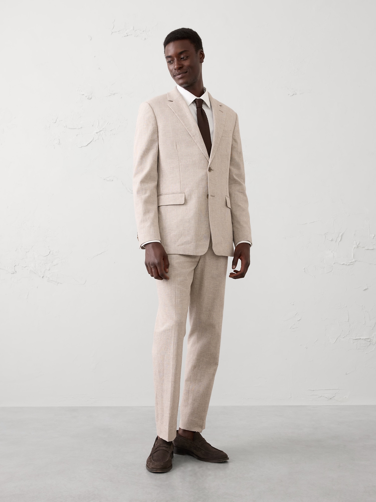 Tailored-Fit Linen-Blend Glen Plaid Suit Jacket