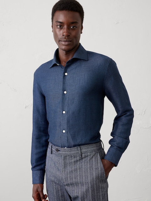 Slim-Fit Linen-Blend Dress Shirt
