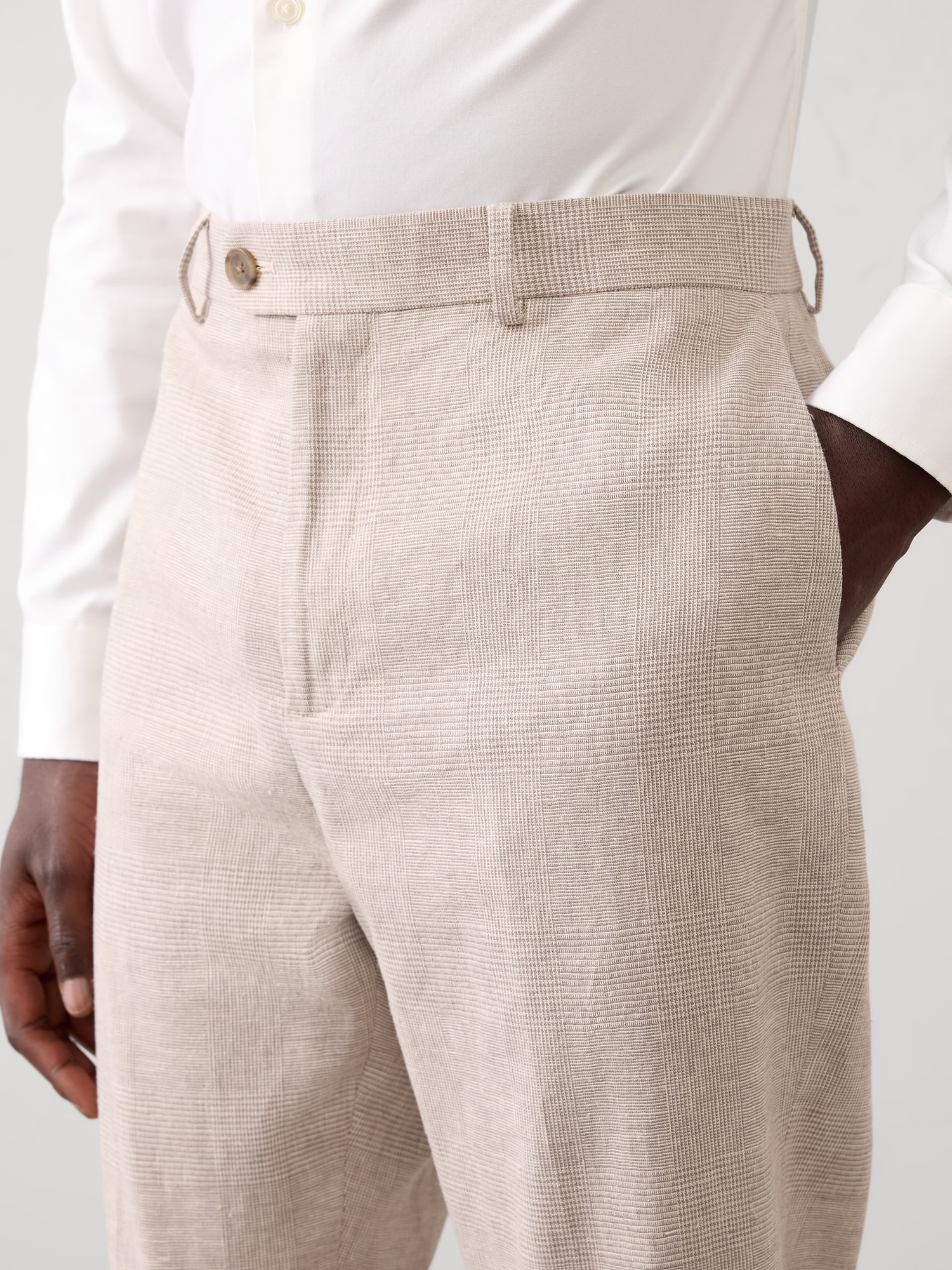 Image number 3 showing, Tailored-Fit Linen-Blend Glen Plaid Suit Trouser