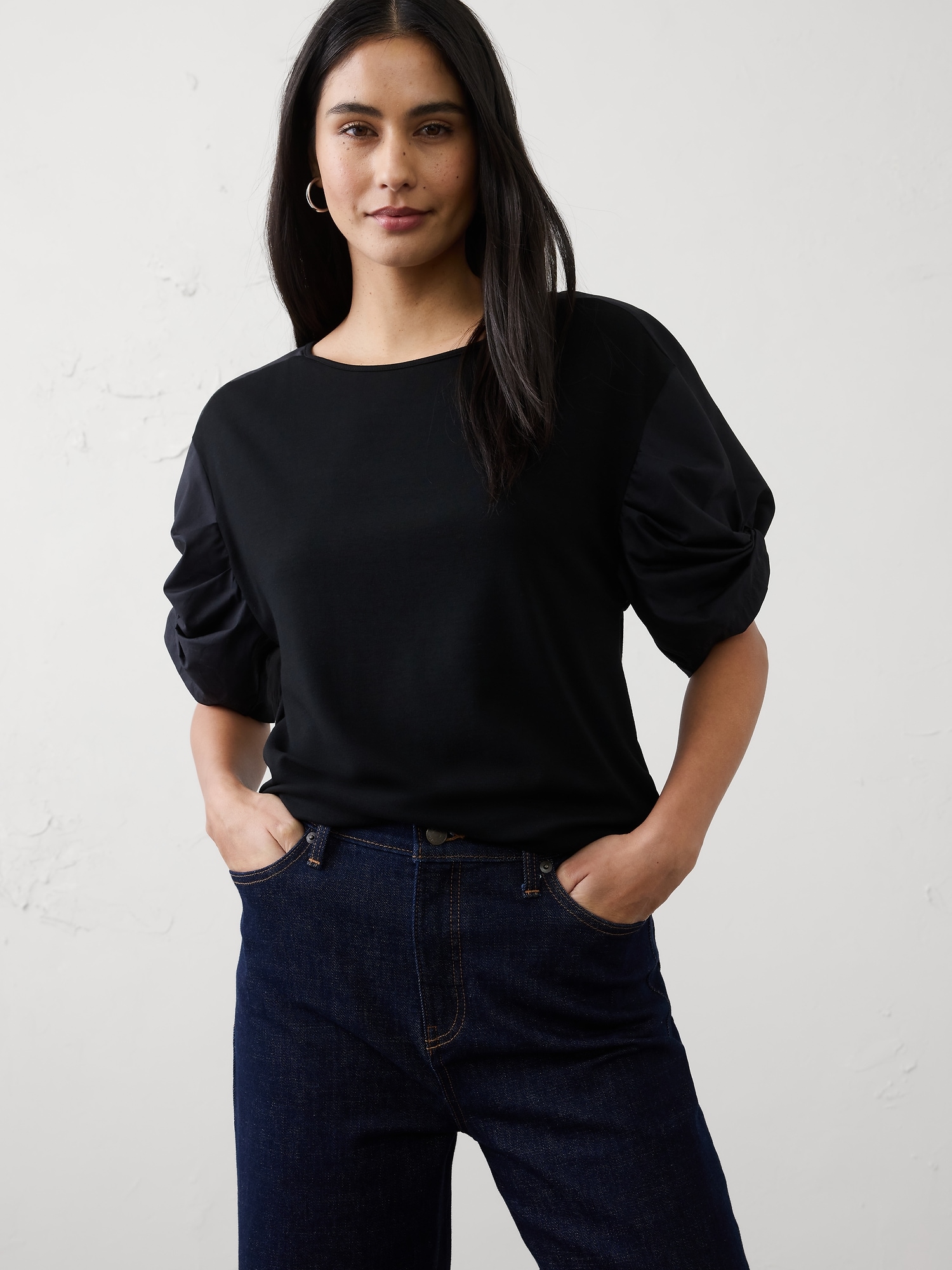 Mixed Media Volume-Sleeve Top