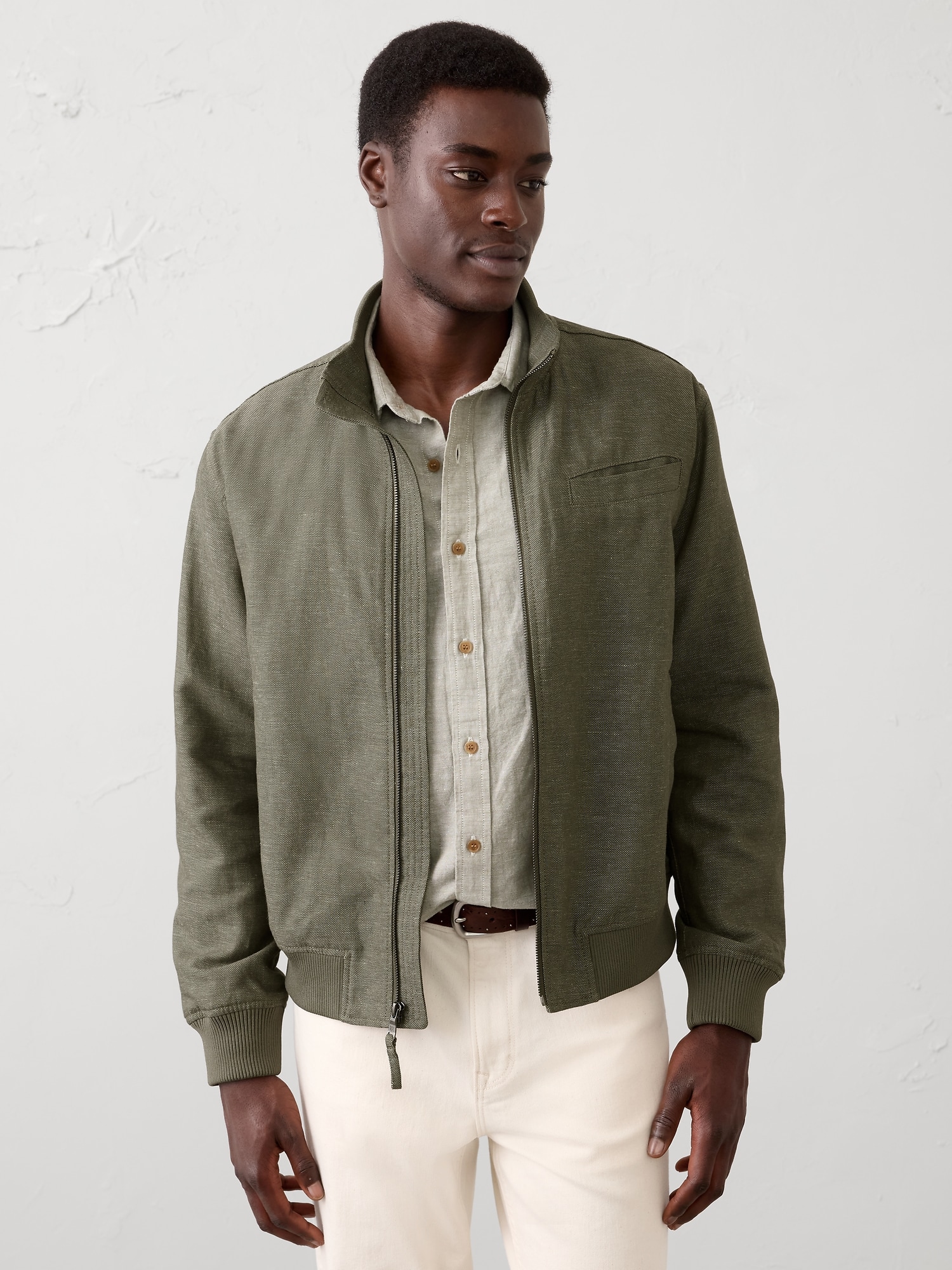 Linen-Blend Bomber