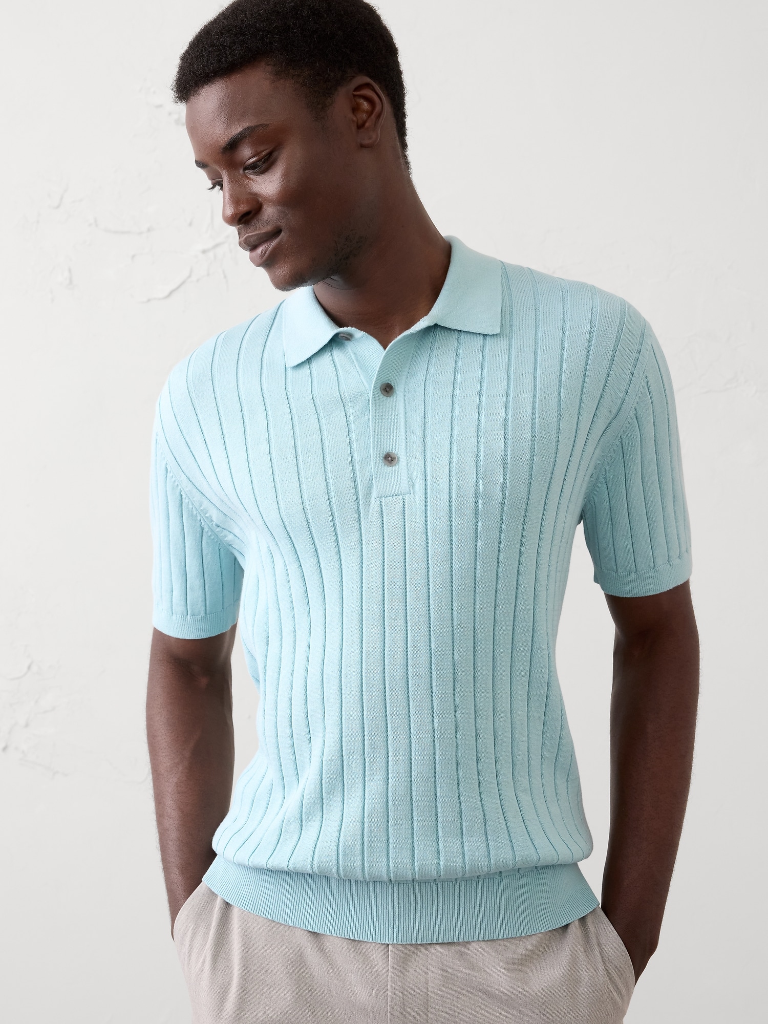 Slim-Fit Wide-Ribbed Sweater Polo
