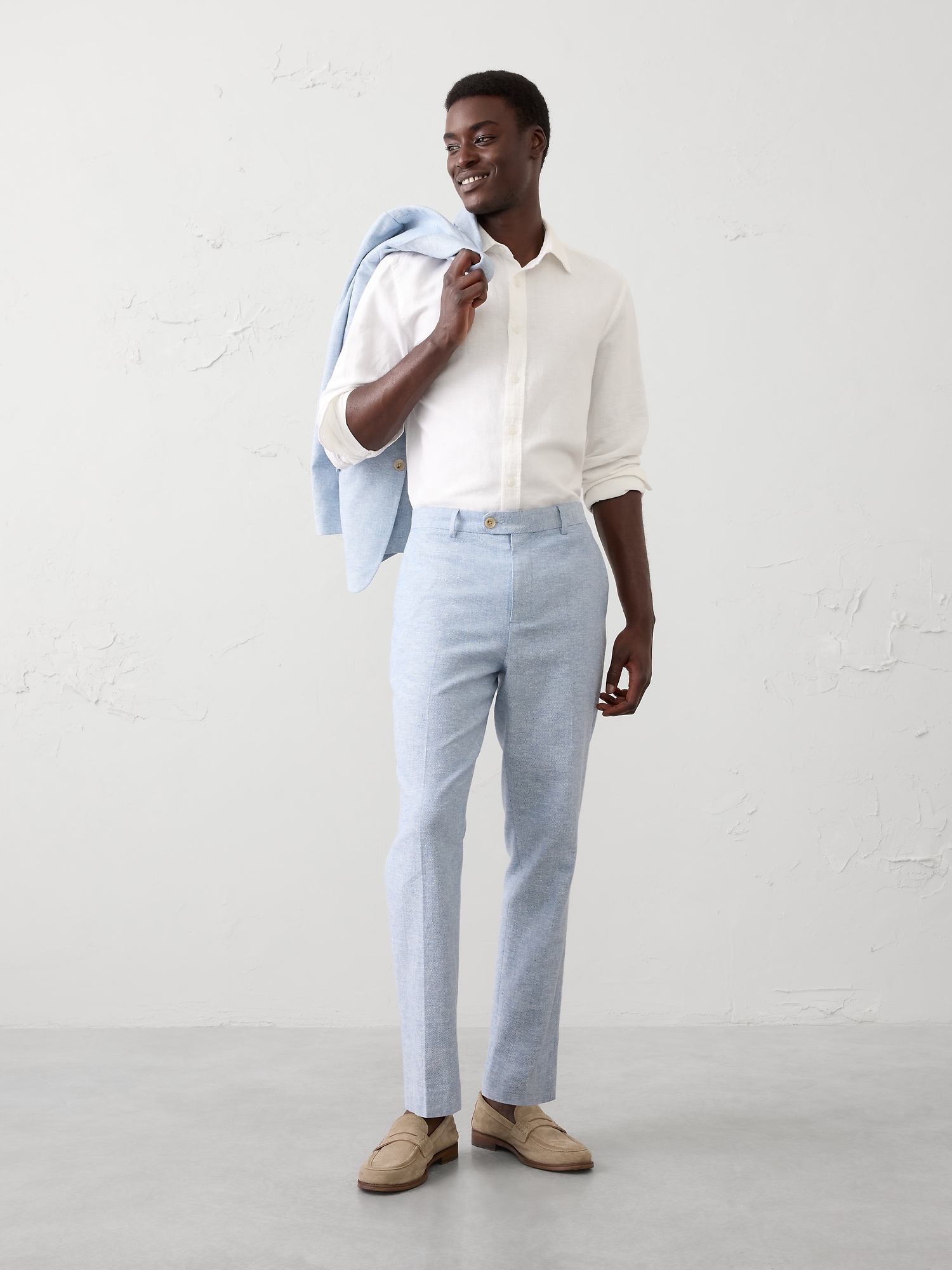 Tailored-Fit Linen-Blend Herringbone Suit Trouser