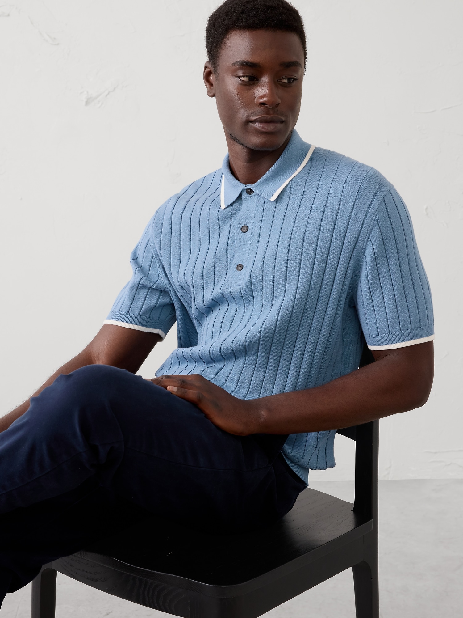 Slim-Fit Wide-Ribbed Sweater Polo