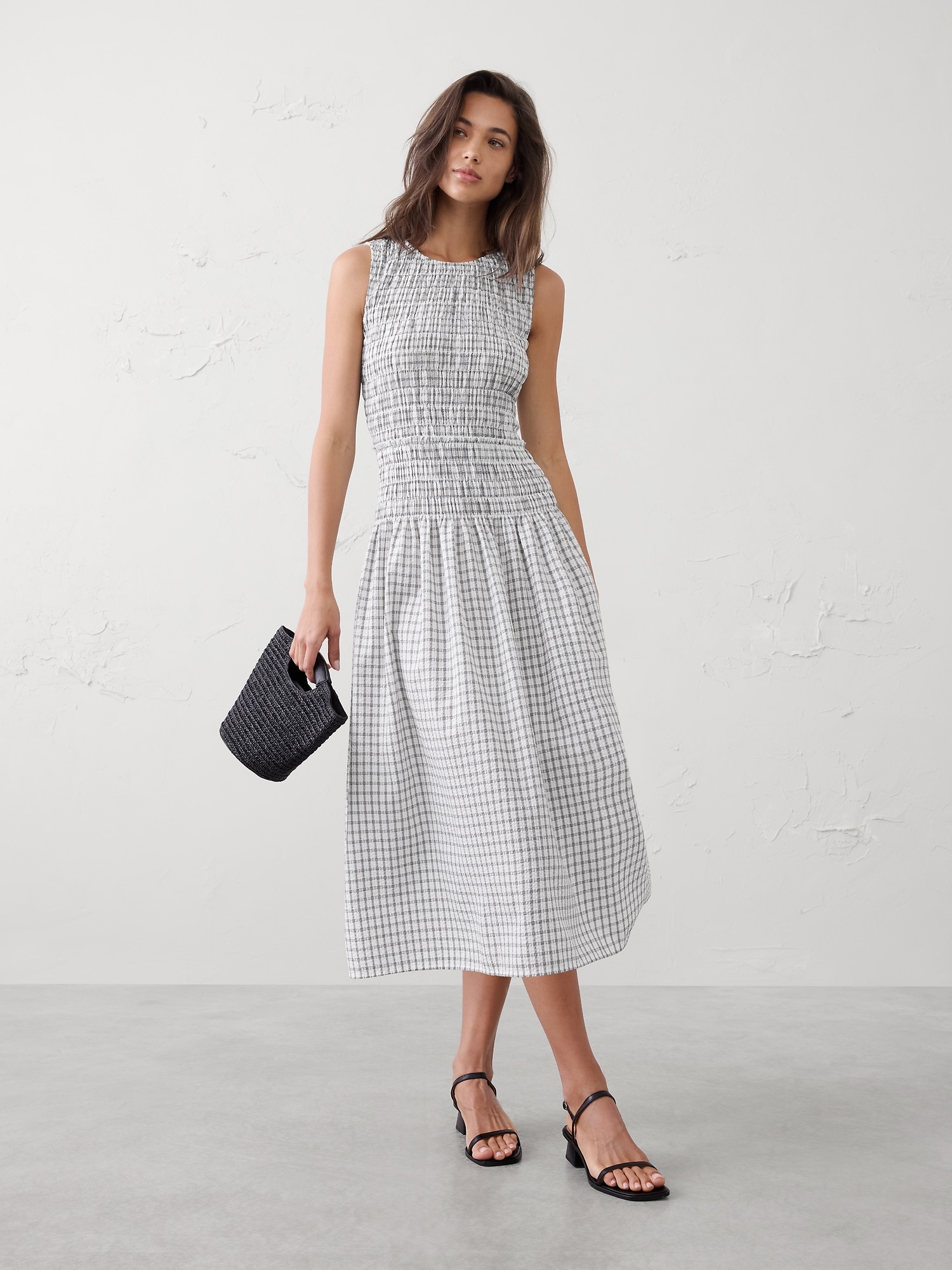Seersucker Smocked Midi Dress