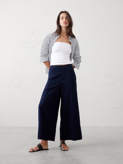 Anyday Wide-Leg High-Rise Linen-Blend Cropped Pant
