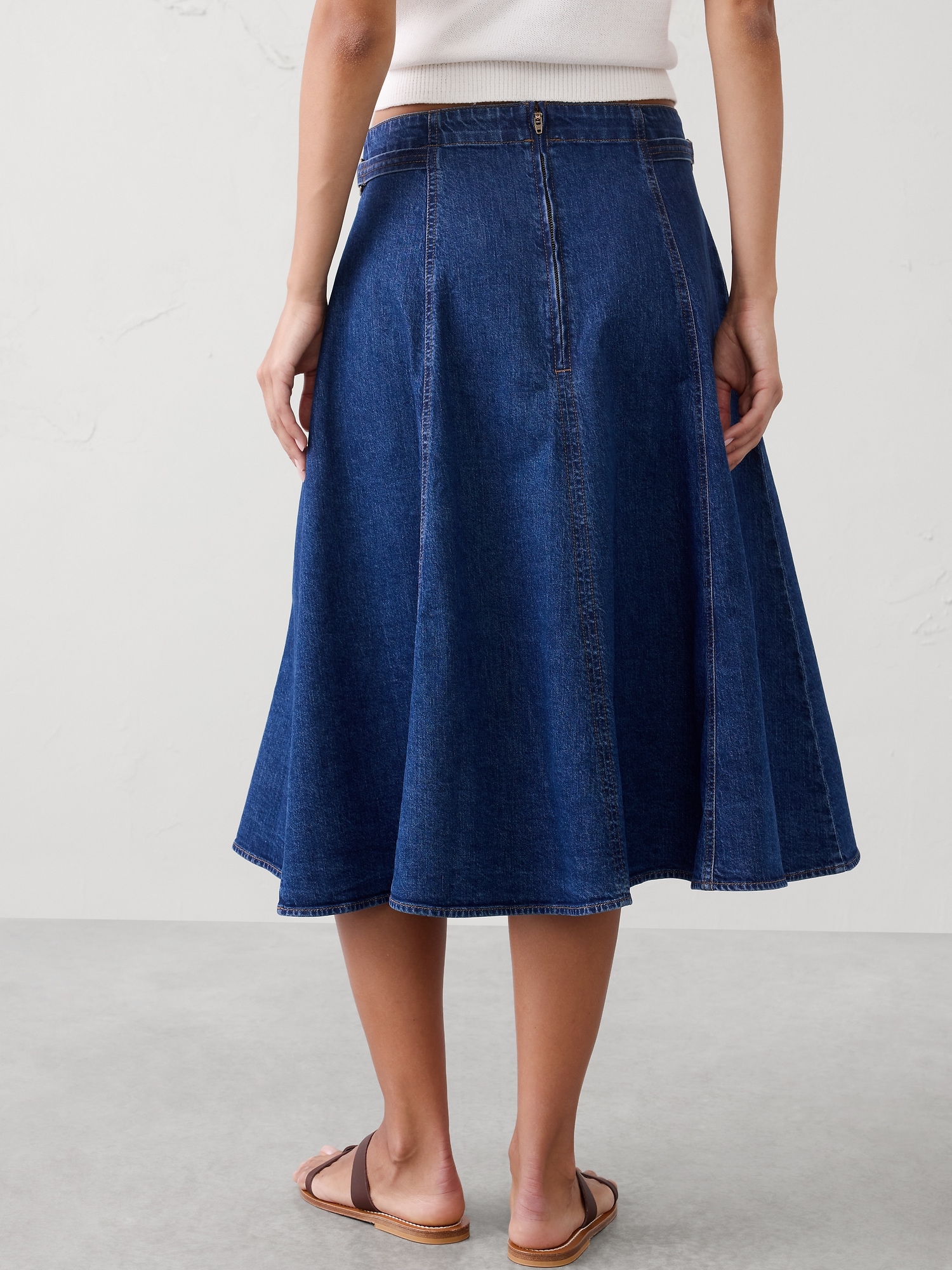 Image number 2 showing, Denim Flared Midi Skirt