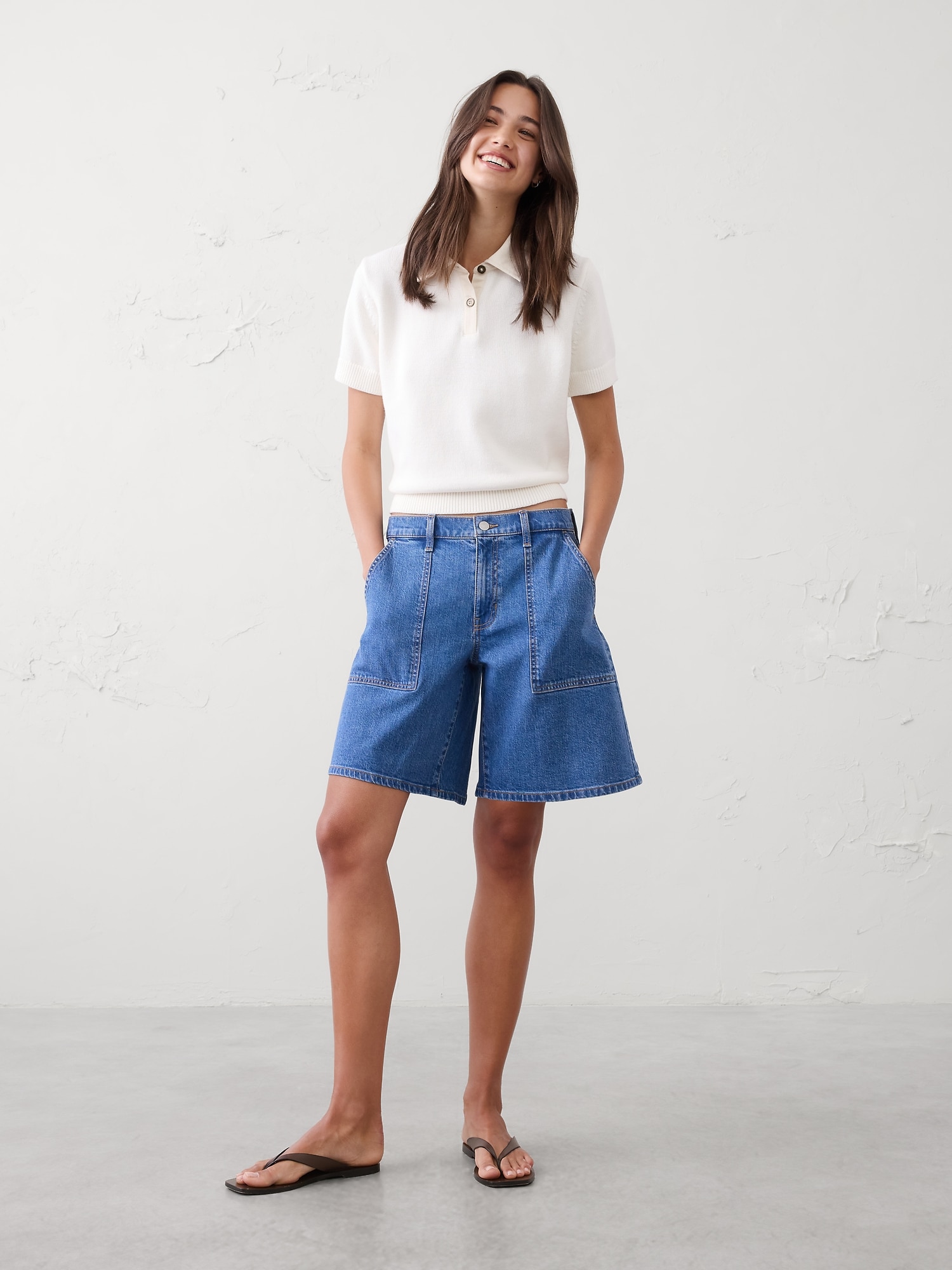 Mid-Rise Denim Bermuda Short