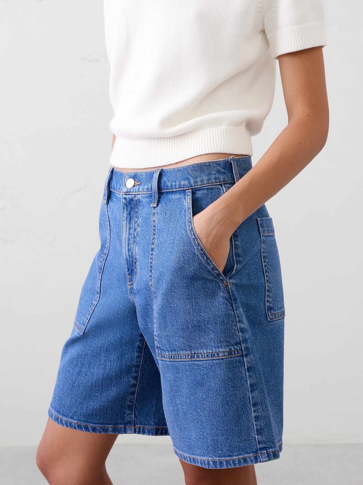 Image number 3 showing, Mid-Rise Denim Bermuda Short