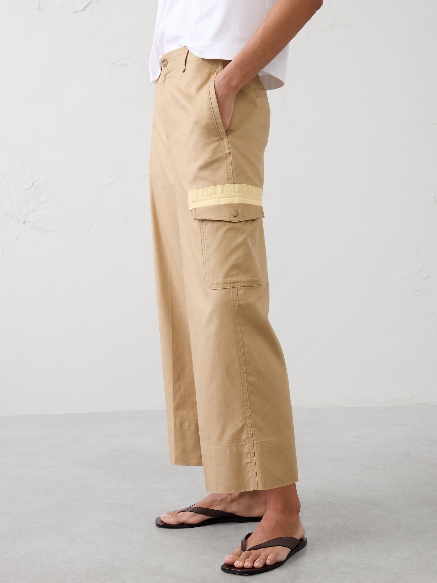 Image number 3 showing, High-Rise Wide-Leg Twill Cargo Cropped Pant