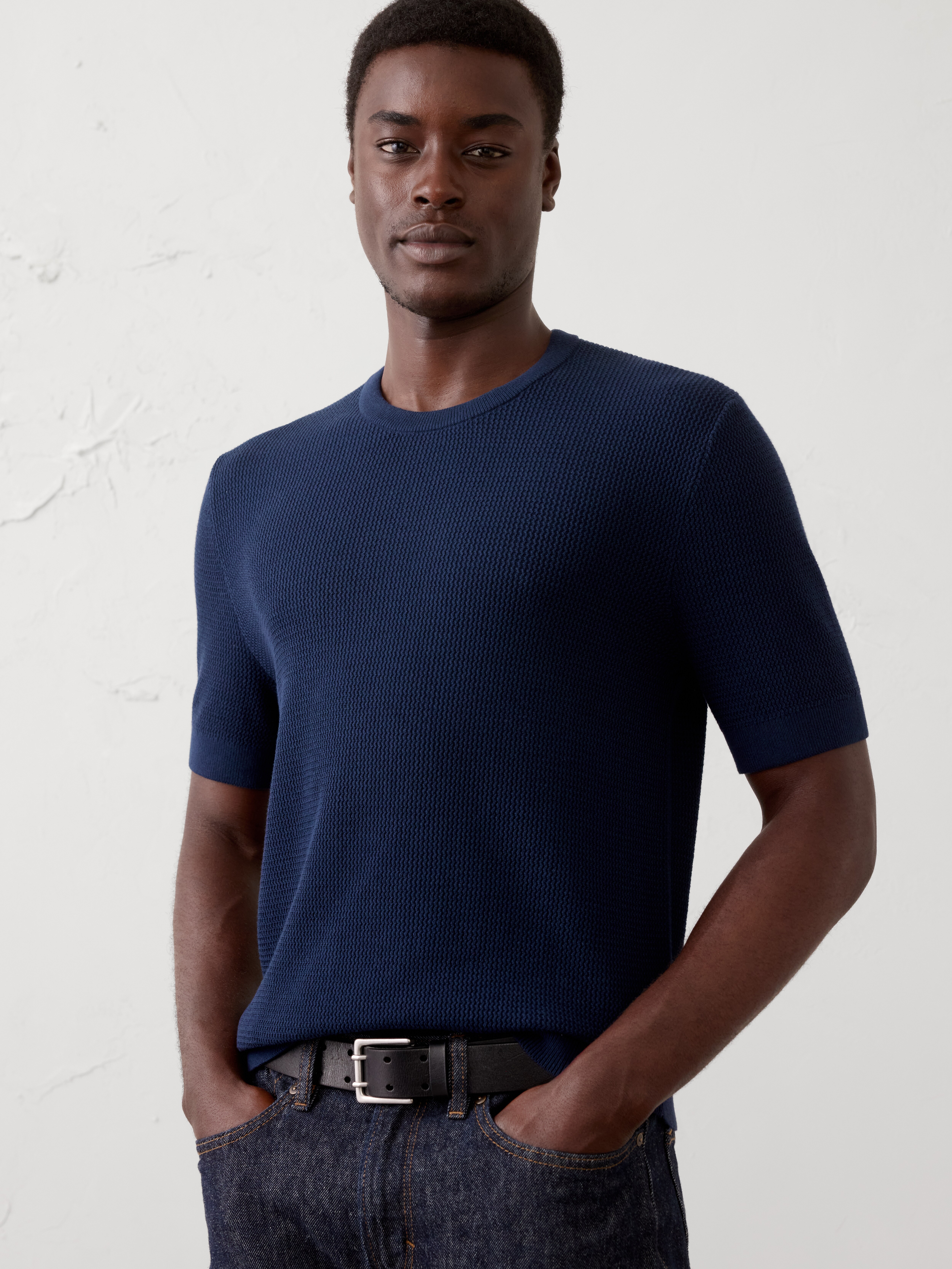 Slim-Fit Textured Sweater T-Shirt