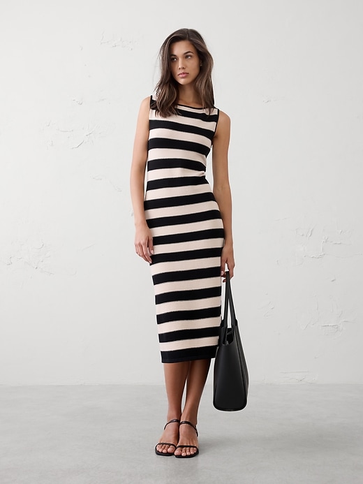 Textured Striped Midi Sweater Dress