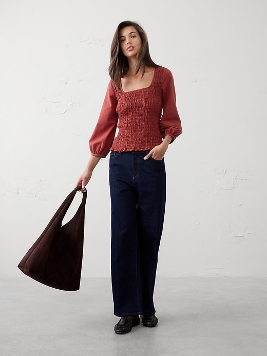 Seersucker Smocked-Bodice Top | Banana Republic Factory