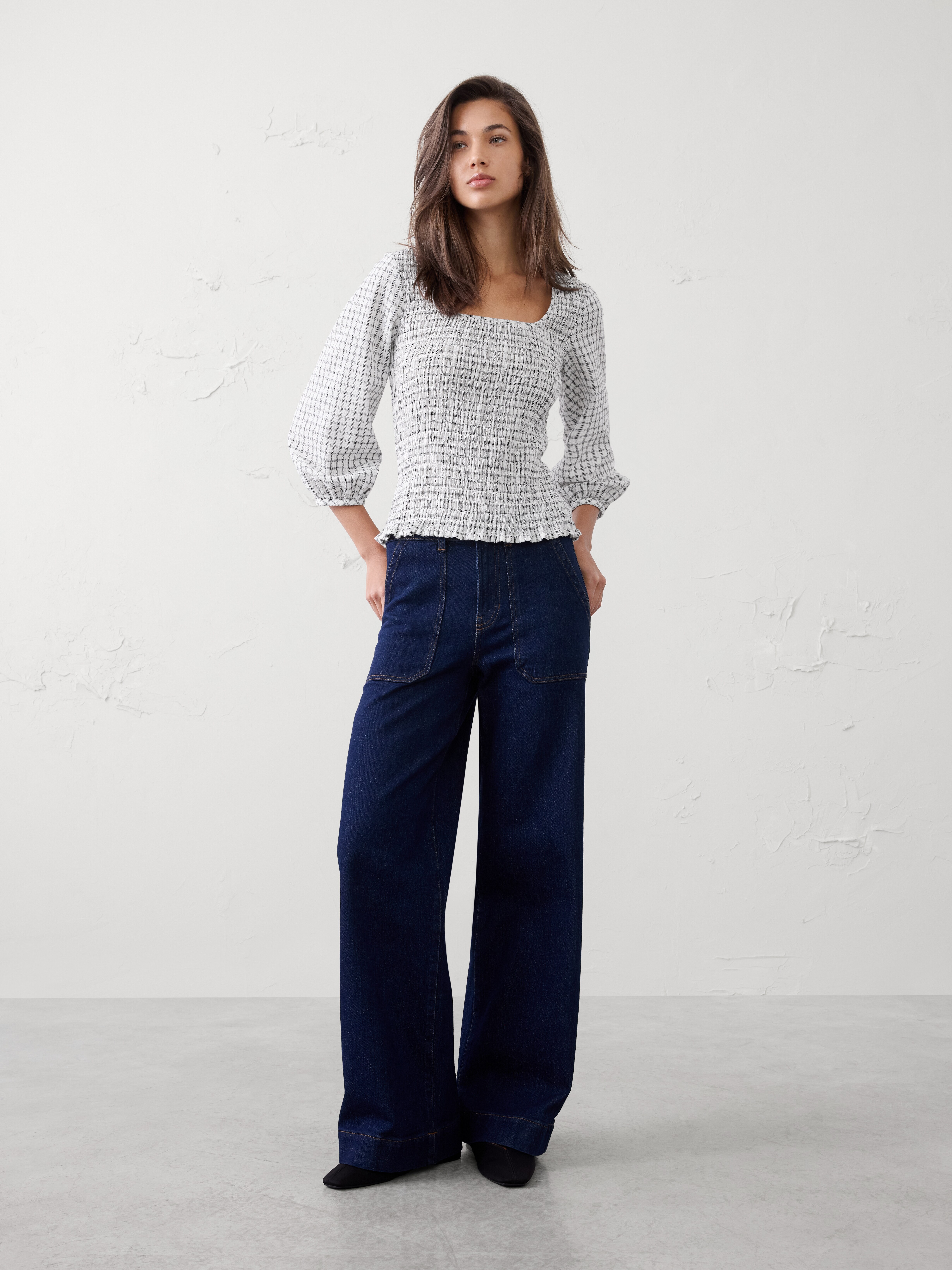 Seersucker Smocked-Bodice Top
