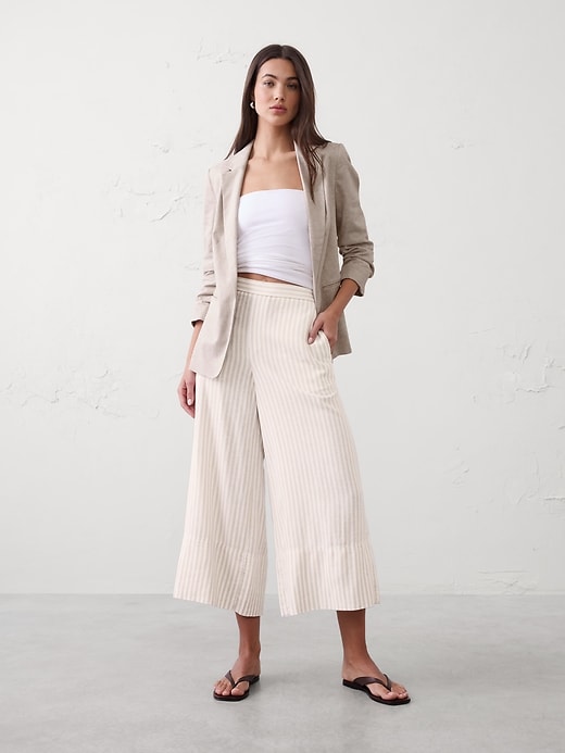 Wide-Leg High-Rise Linen-Blend Pull-On Cropped Pant