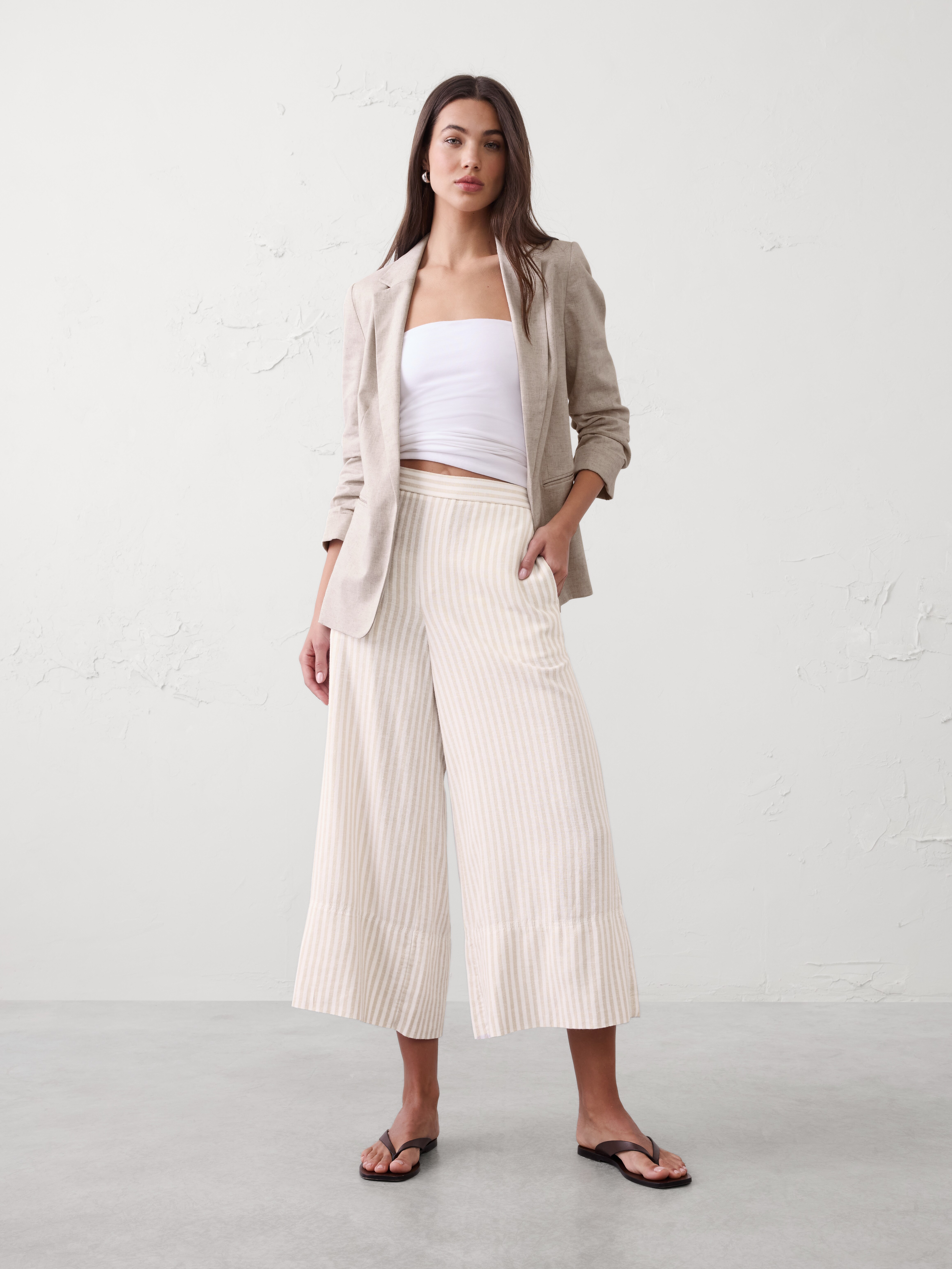 Anyday Wide-Leg High-Rise Linen-Blend Cropped Pant