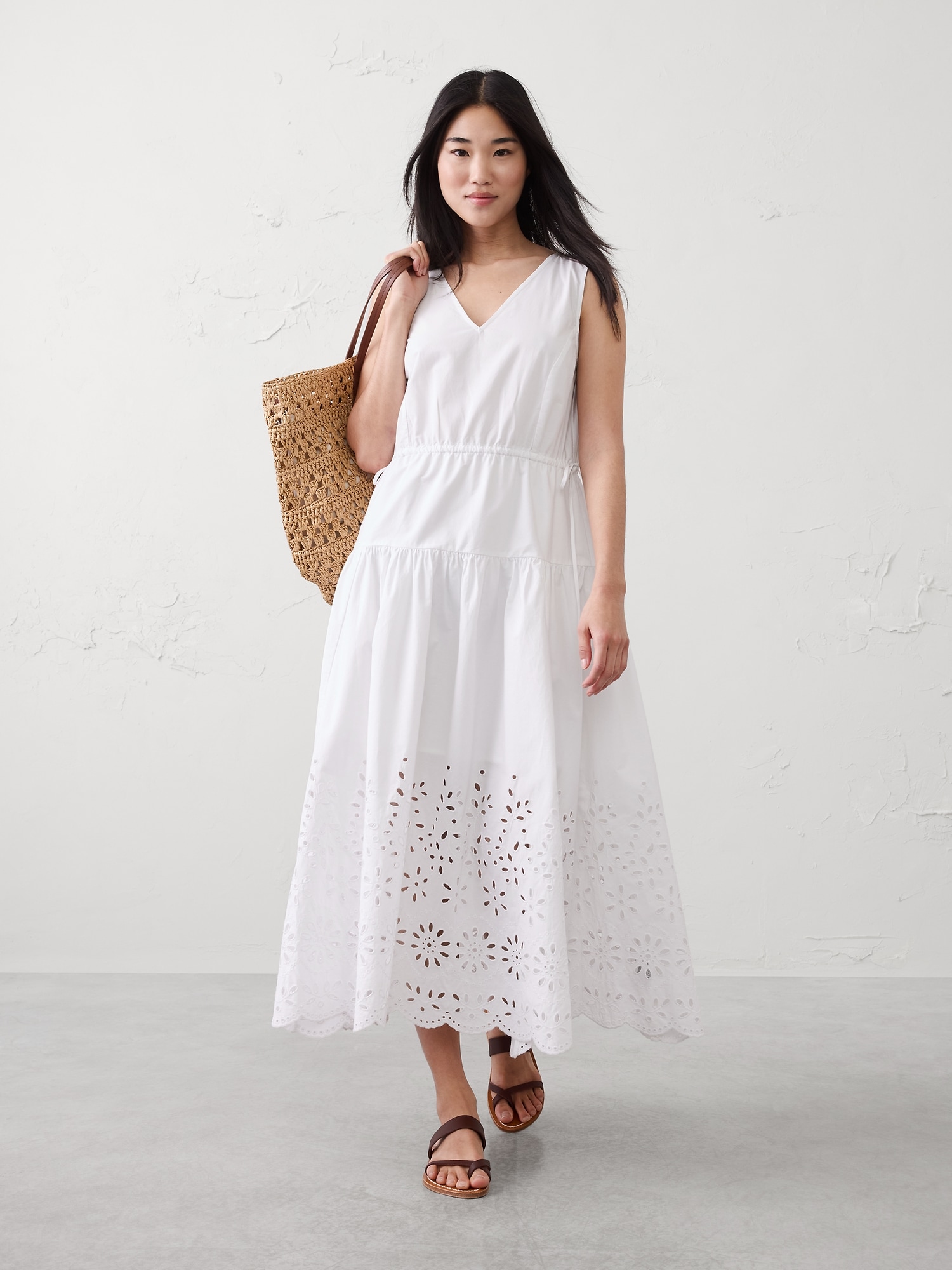 Image number 1 showing, Poplin Eyelet-Hem Midi Dress