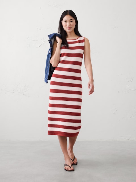 Textured Striped Midi Sweater Dress