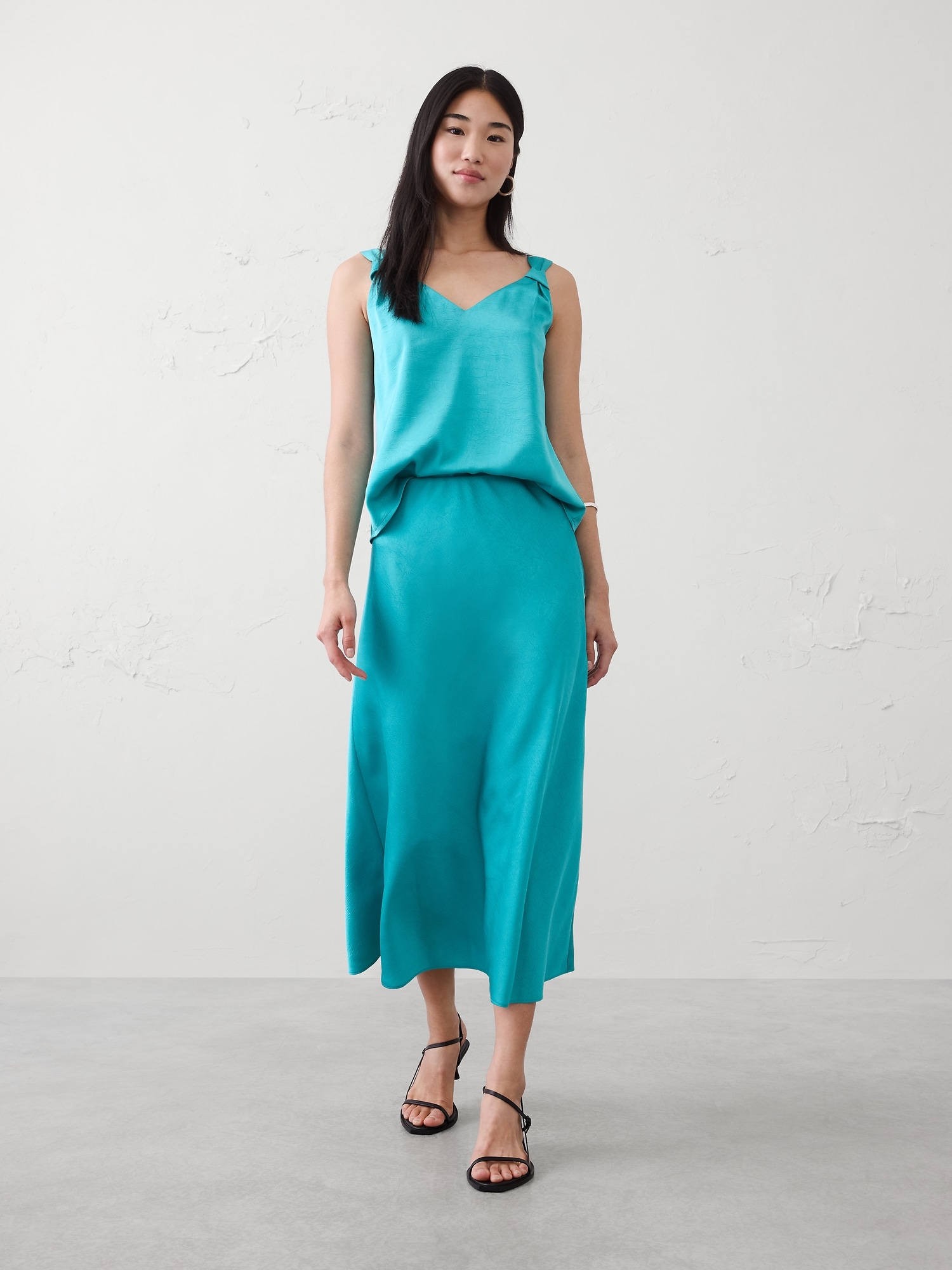 Crushed Satin Midi Skirt