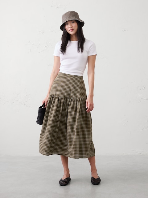 Seersucker Tiered Midi Skirt