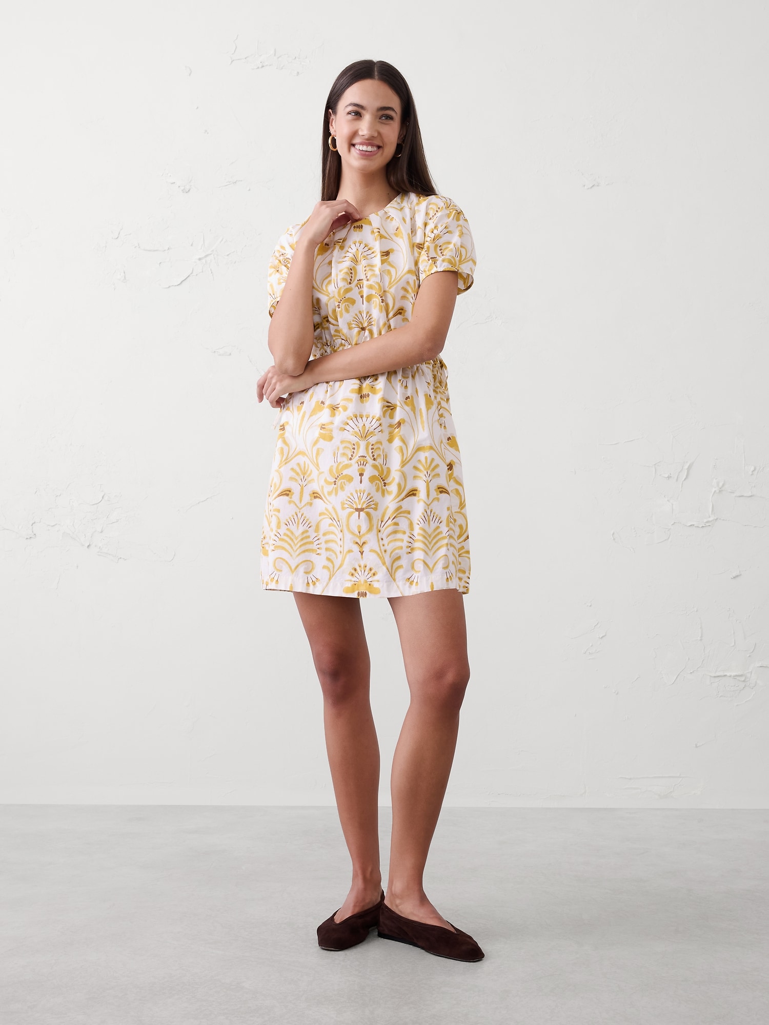 Poplin Pleated Mini Dress