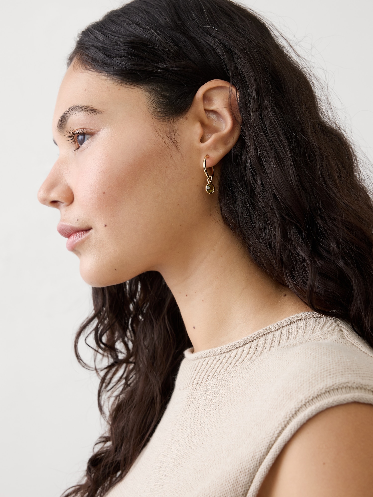 Image number 2 showing, Gemstone Drop Hoop Earrings