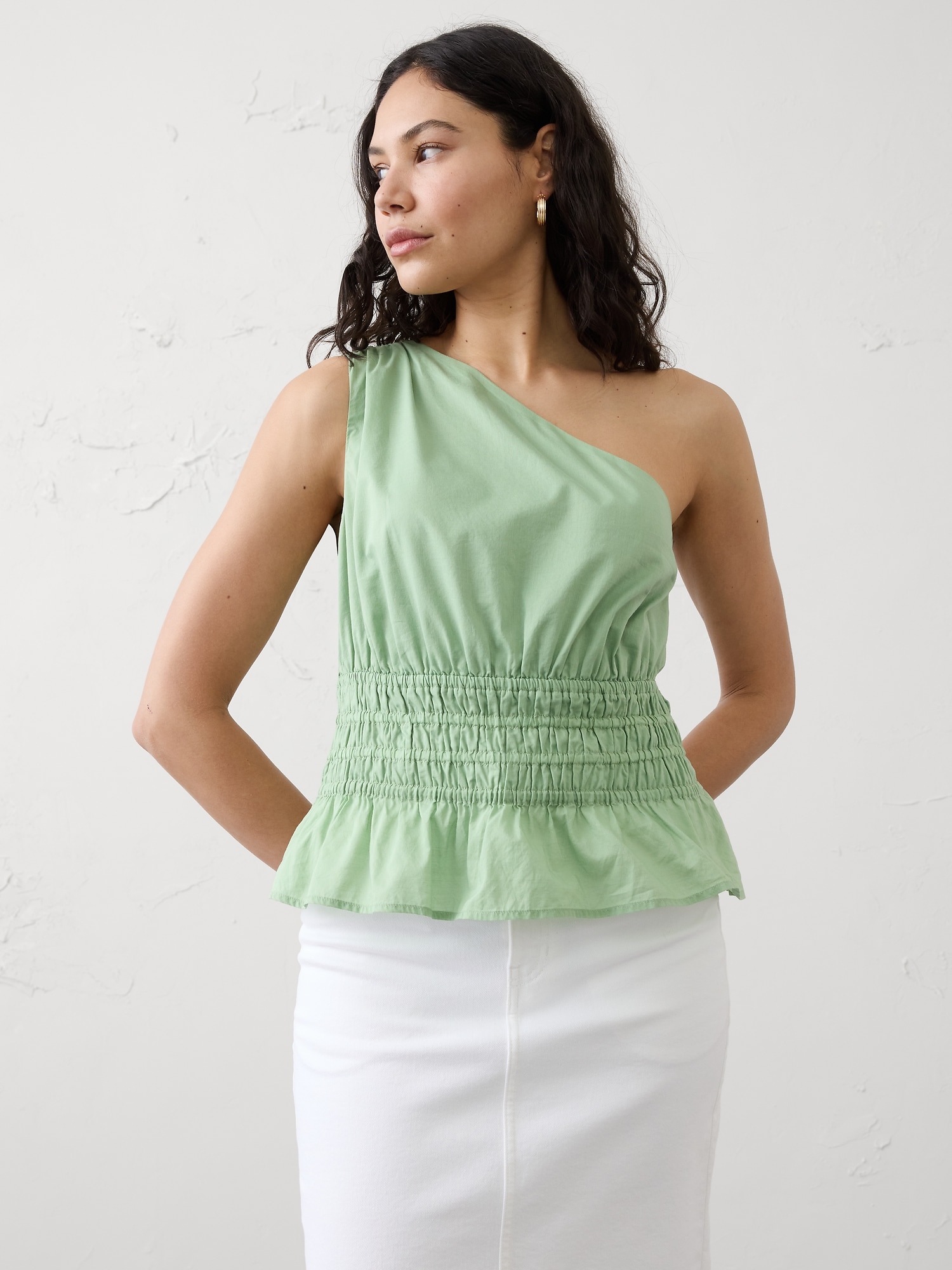 Voile One-Shoulder Smocked Top