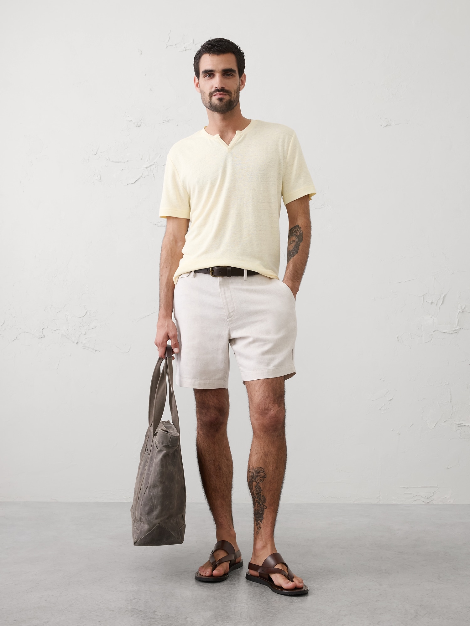 Image number 1 showing, Standard-Fit Linen-Blend Notch T-Shirt